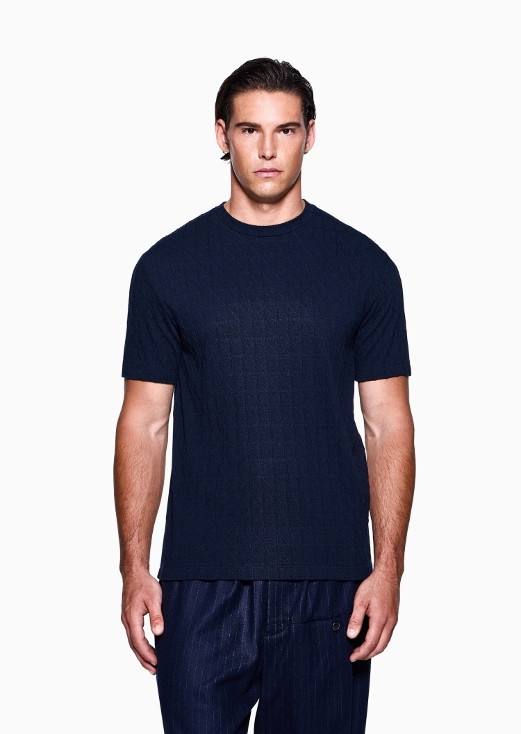 Giorgio Armani 男士合身短袖圆领通体提花T恤衫