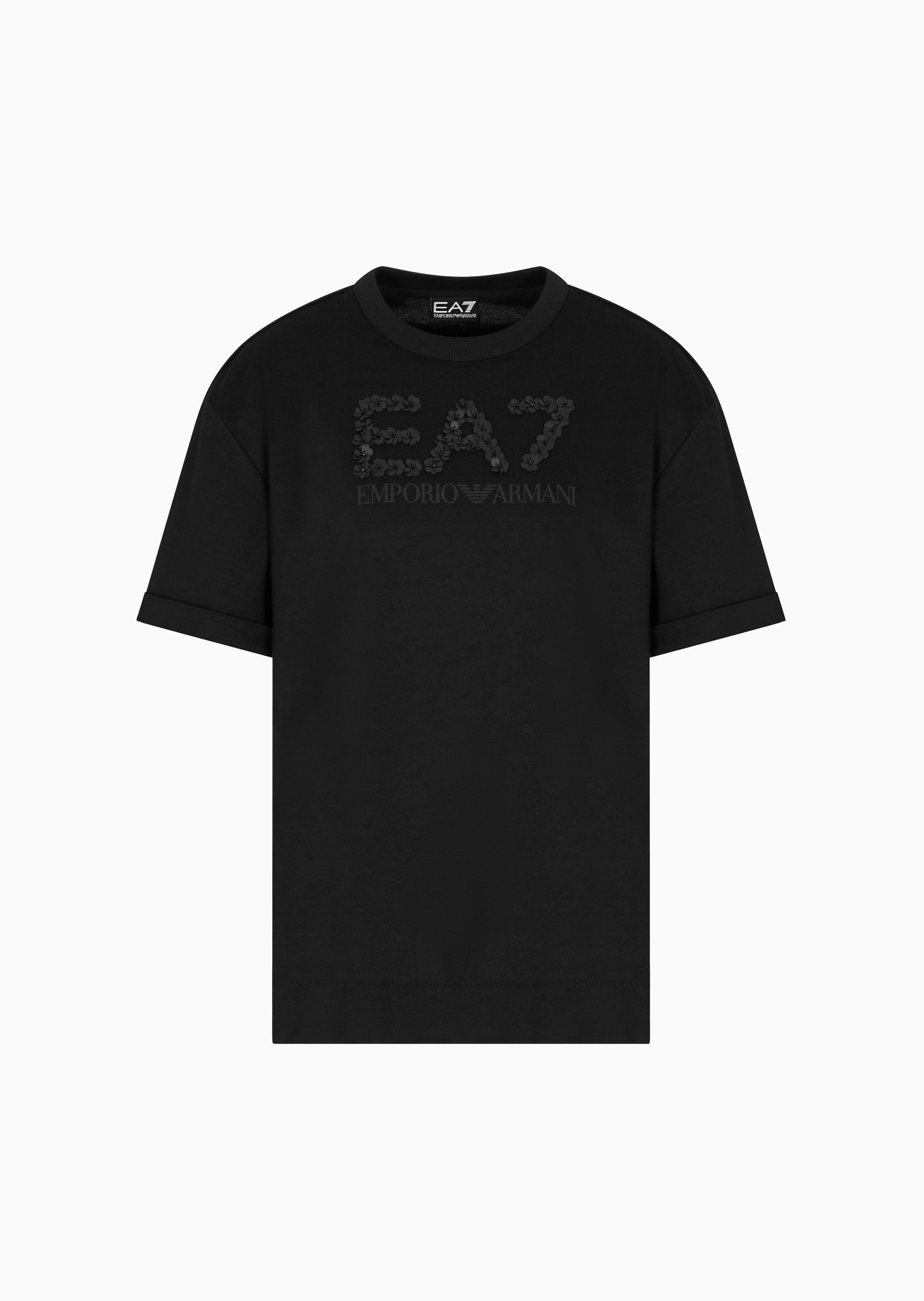 EA7 女士全棉宽松短袖圆领亮片标识T恤衫