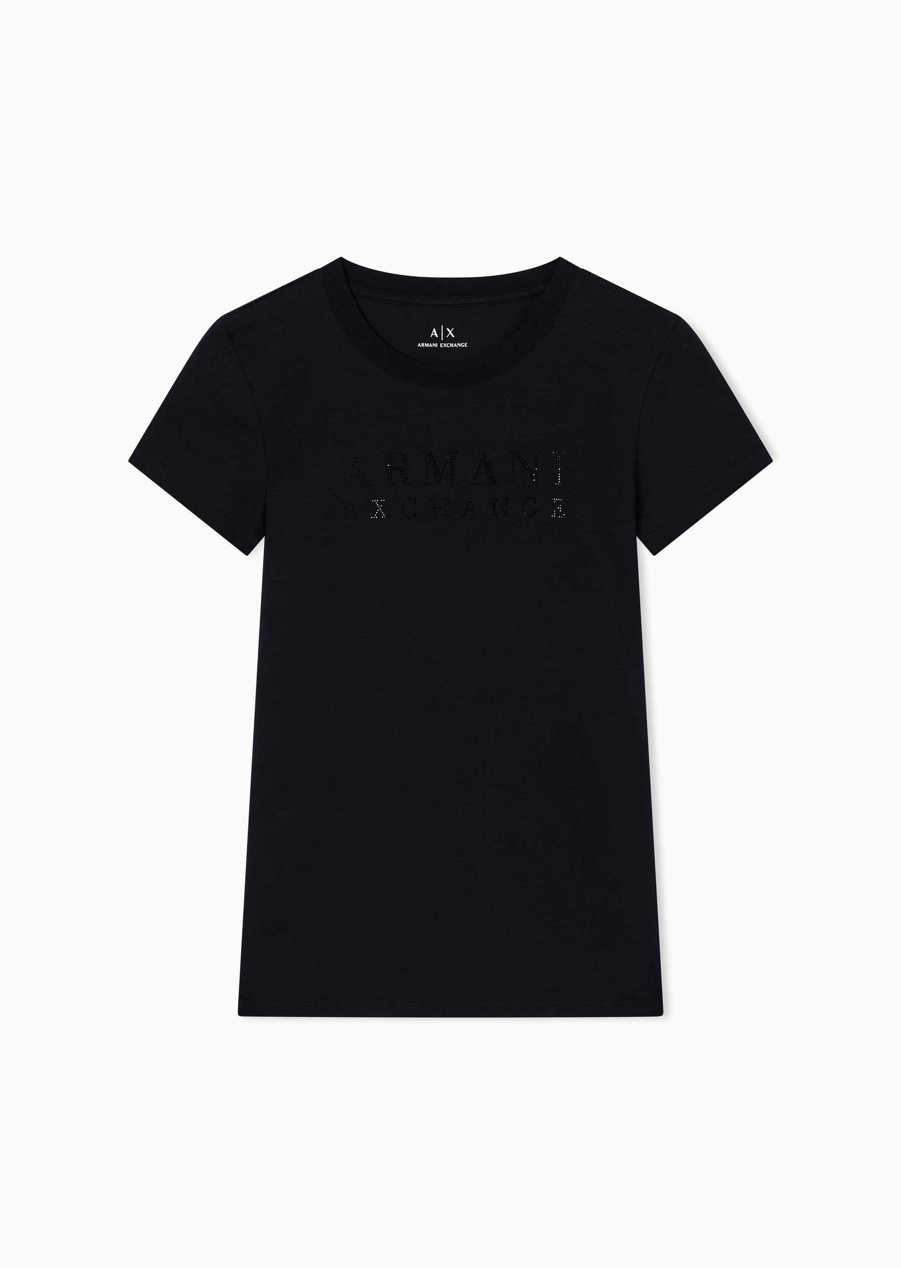 ARMANI EXCHANGE 女士纯棉弹力修身短袖圆领水钻字母T恤衫