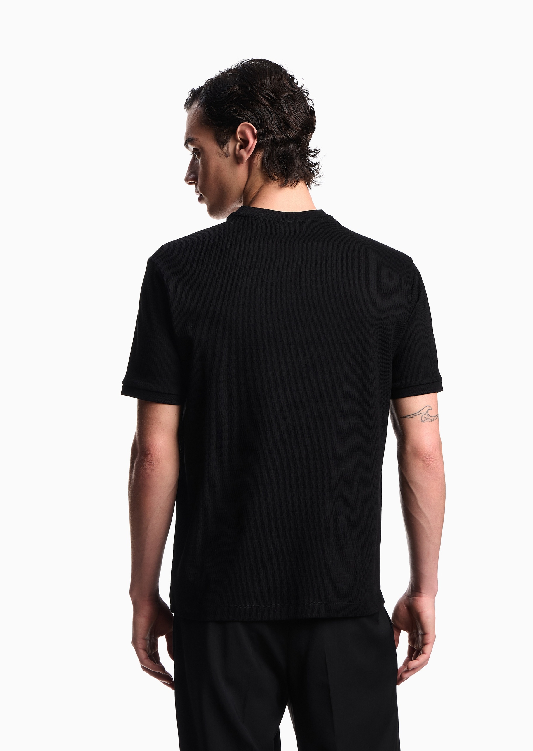 Emporio Armani 男士全棉合身短袖圆领重磅通体提花T恤衫