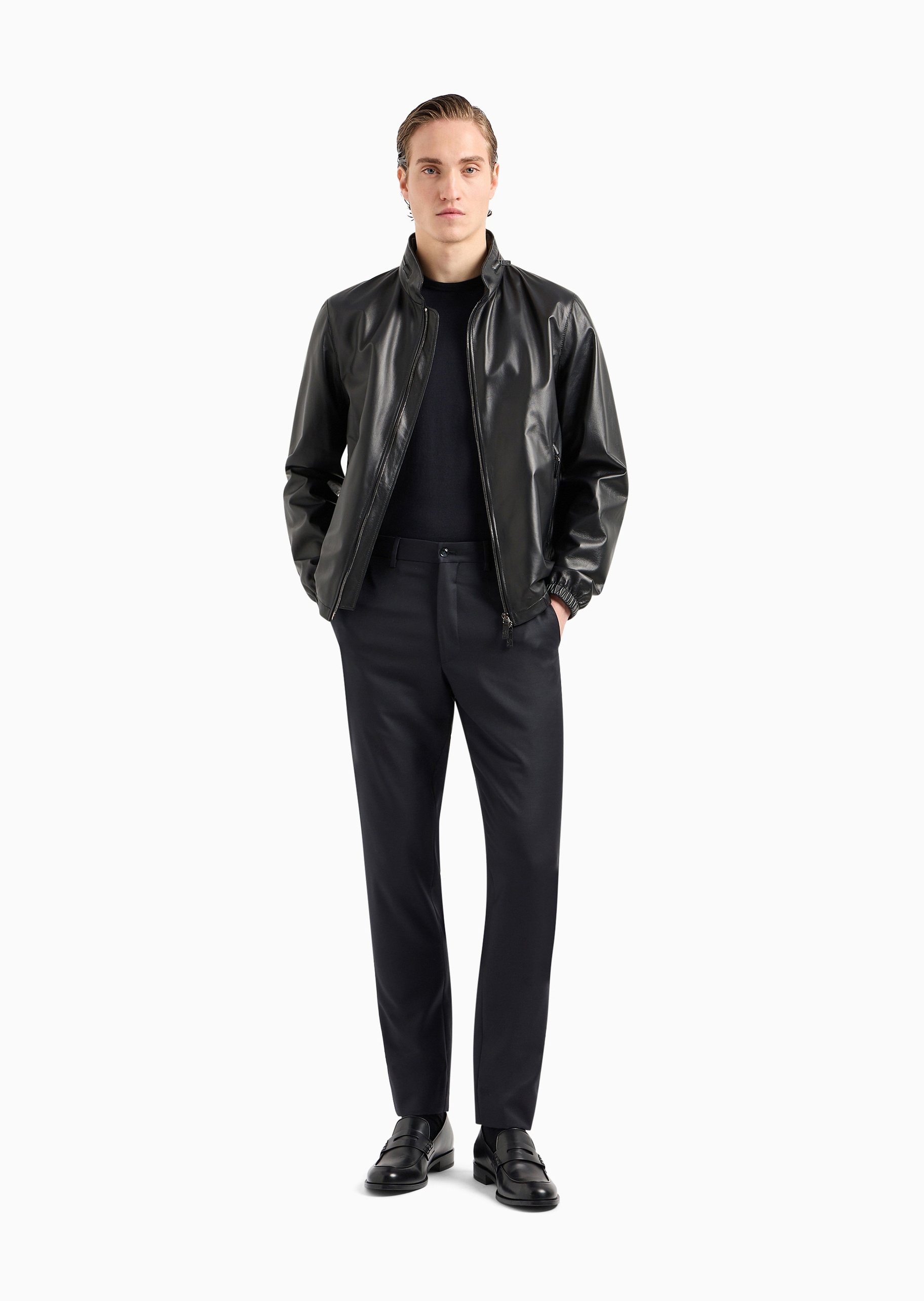 Giorgio Armani 男士桑蚕丝混纺老钱风短袖套头针织衫