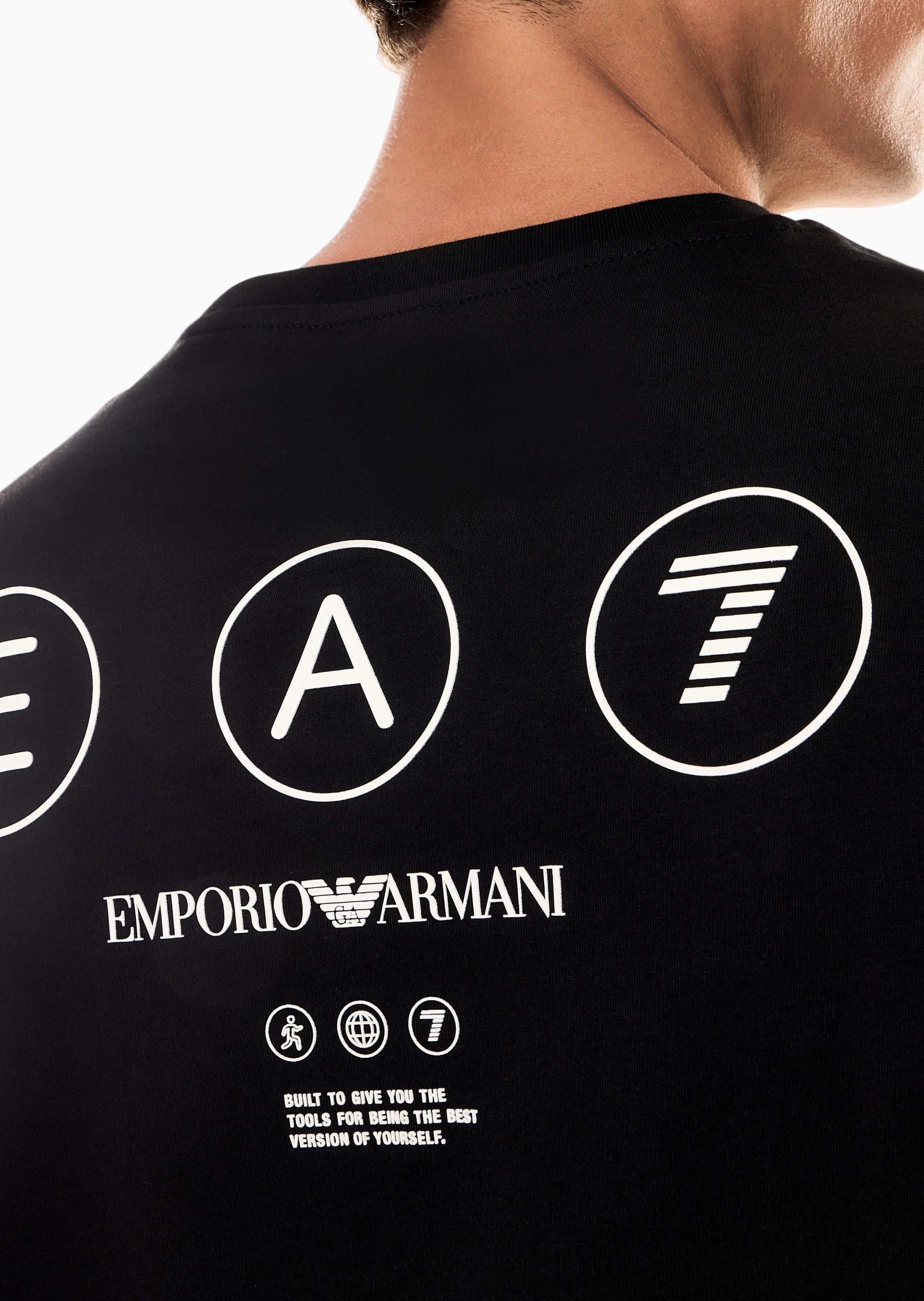 EA7 男士全棉宽松短袖圆领撞色印花T恤衫
