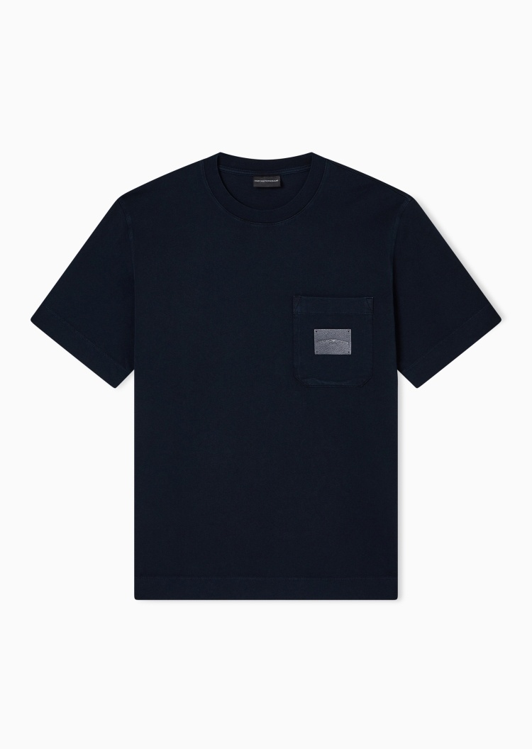 Emporio Armani 男士全棉宽松短袖圆领皮革贴片T恤衫