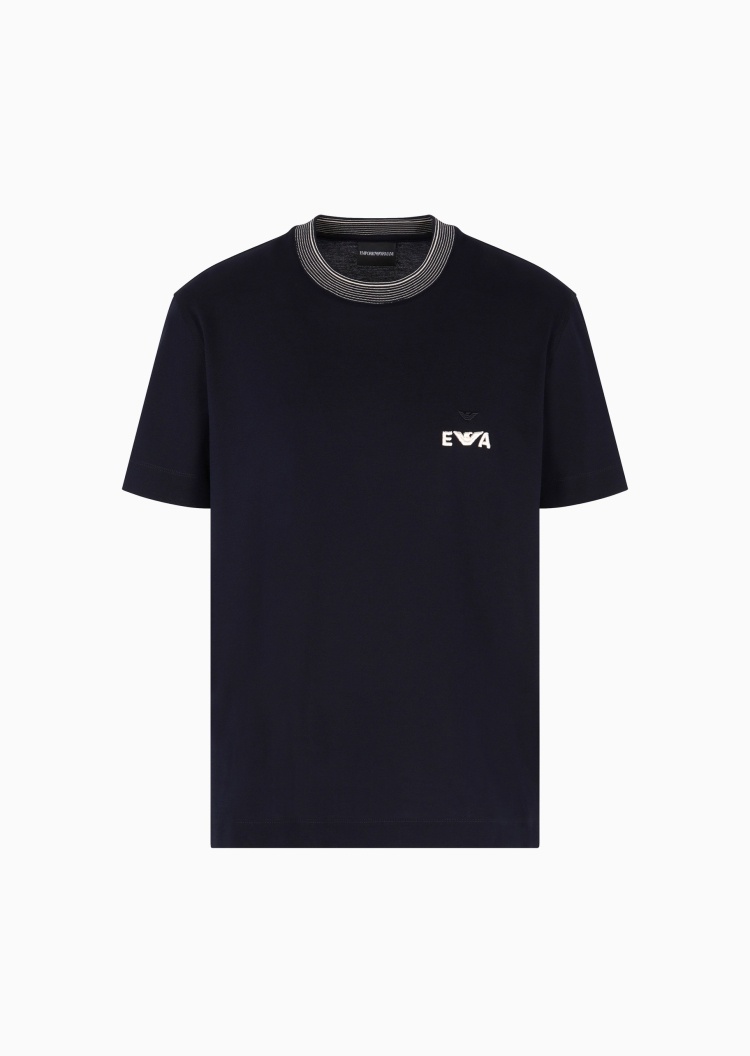 Emporio Armani 男士珠地全棉合身短袖圆领刺绣T恤衫