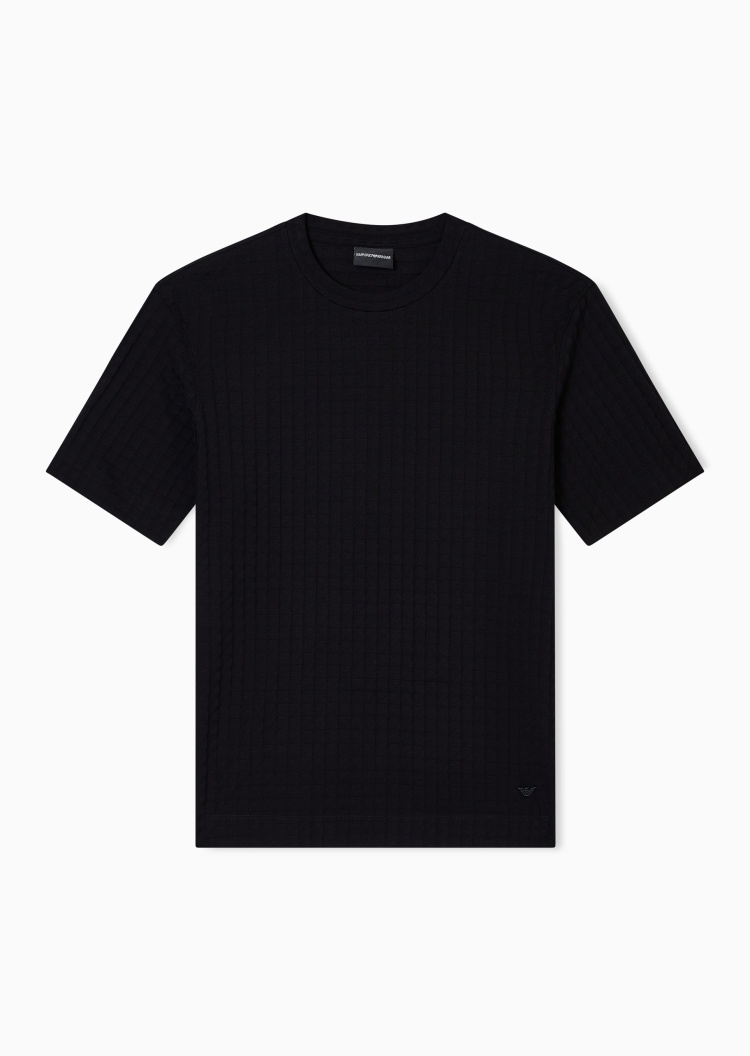 Emporio Armani 男士全棉宽松短袖圆领纯色提花T恤衫
