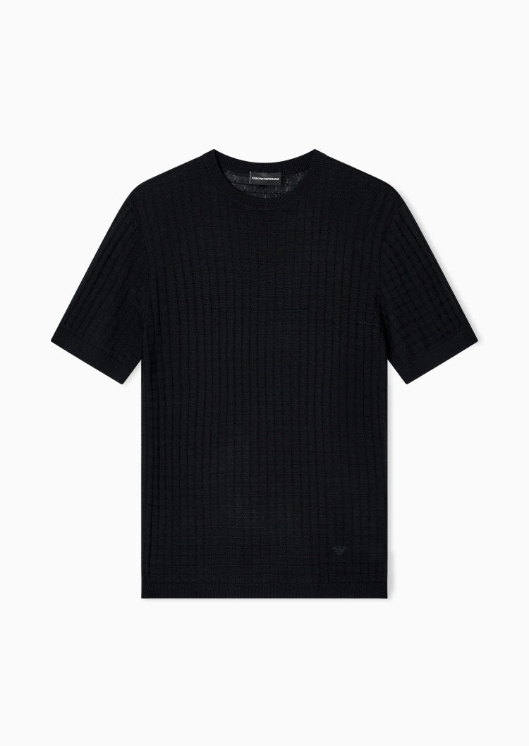 Emporio Armani 男士短袖圆领套头格纹提花针织衫