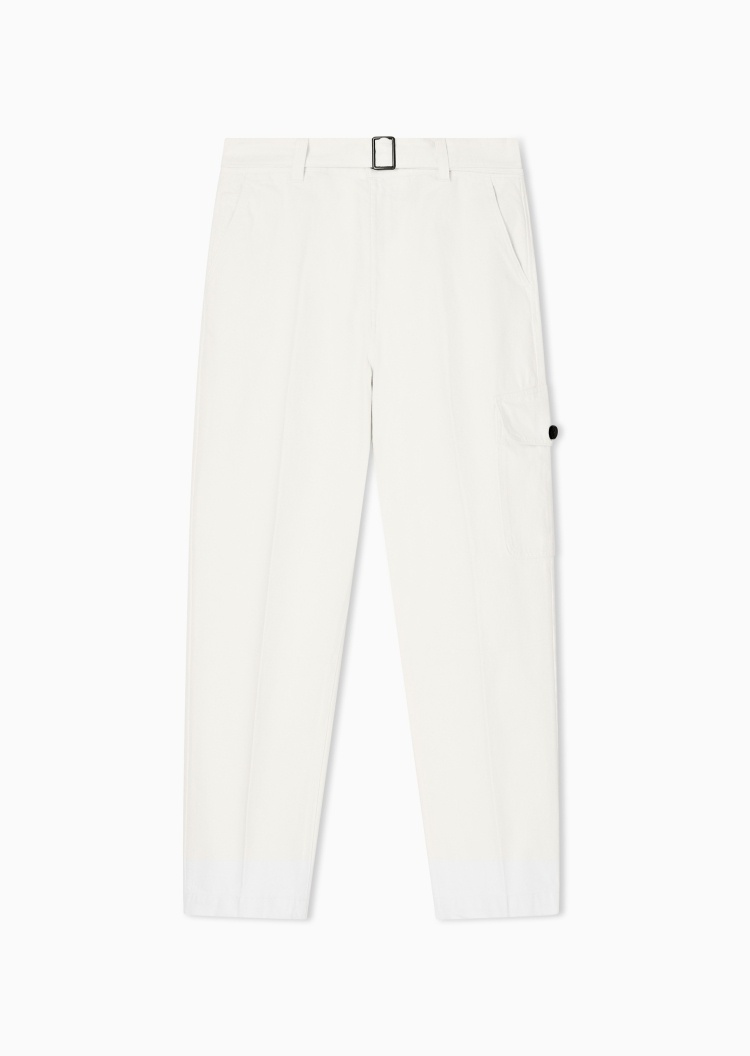 Emporio Armani 男士全棉宽松长款直筒配腰带工装裤