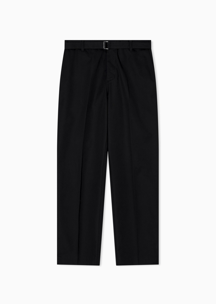 Emporio Armani 男士棉质合身长款直筒纯色休闲裤