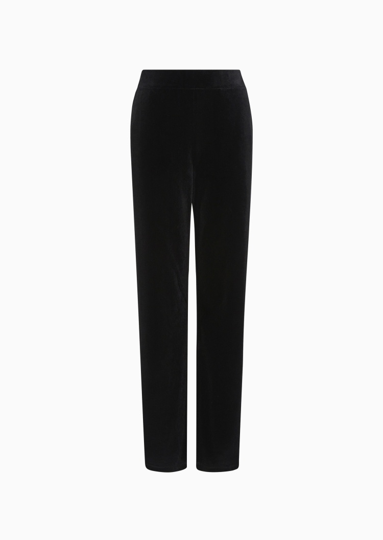 Emporio Armani 女士合身长款直筒绒面纯色休闲裤