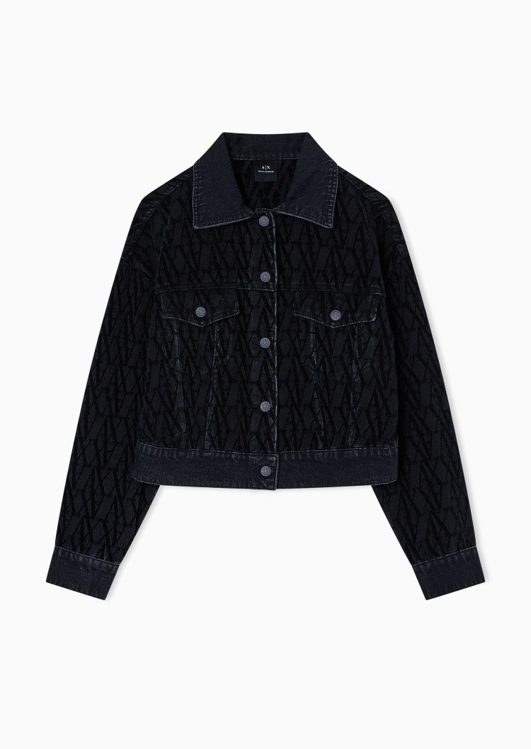 ARMANI EXCHANGE 女士短款衬衫领字母提花牛仔夹克