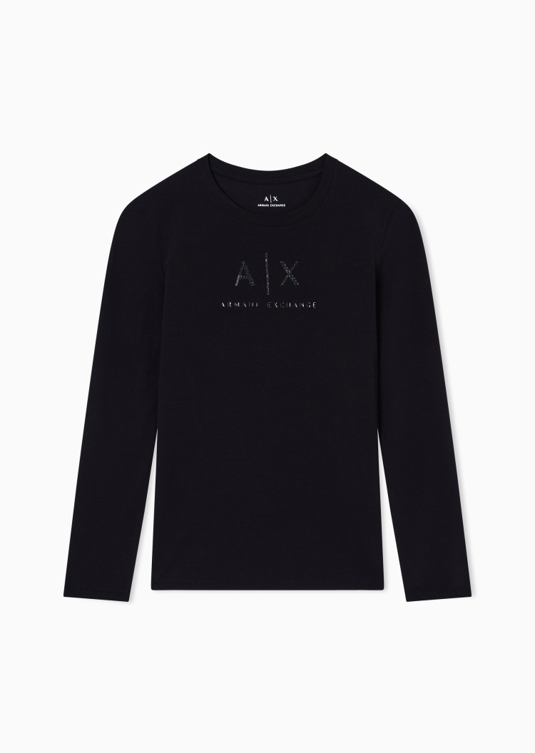 ARMANI EXCHANGE 女士棉质弹力修身长袖圆领正肩T恤衫