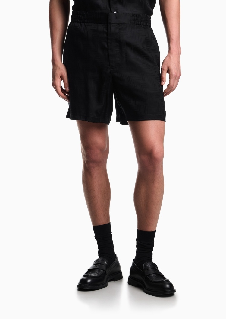 Emporio Armani 男士莱赛尔宽松直筒提花百慕大短裤