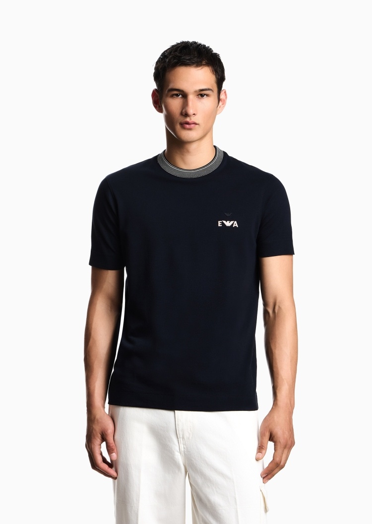 Emporio Armani 男士珠地全棉合身短袖圆领刺绣T恤衫