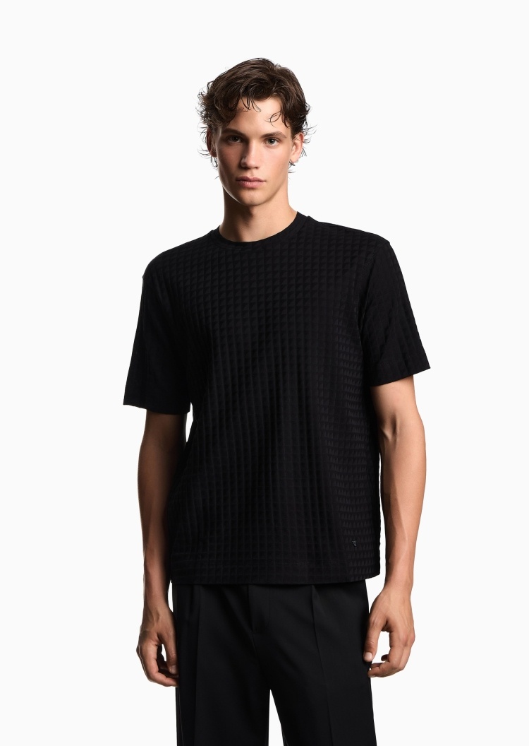 Emporio Armani 男士全棉宽松短袖圆领纯色提花T恤衫