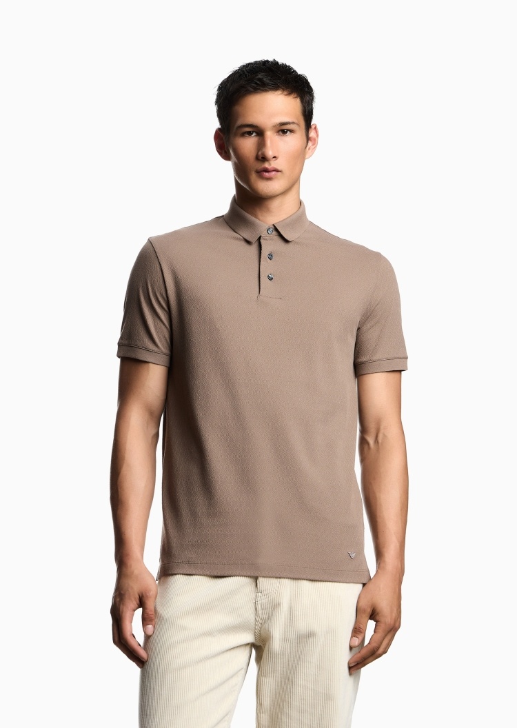 Emporio Armani 男士全棉短袖翻领纯色提花Polo衫