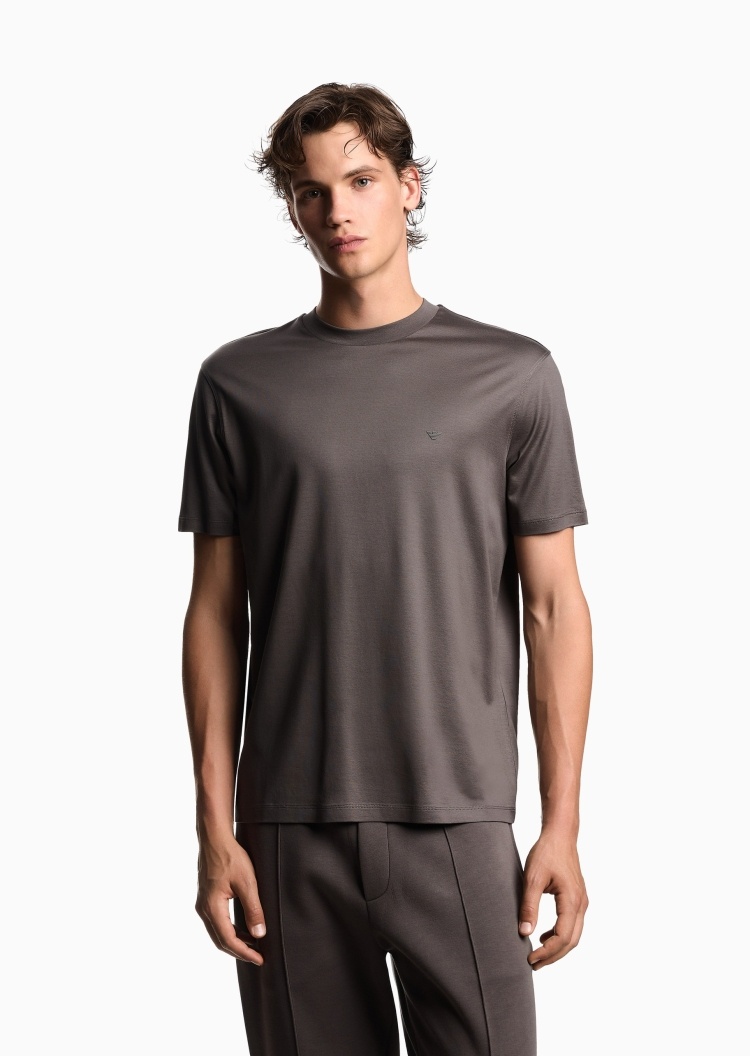 Emporio Armani 男士莱赛尔合身短袖圆领纯色T恤衫