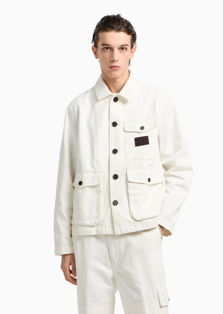 Emporio Armani 男士全棉长袖翻领纽扣门襟牛仔夹克