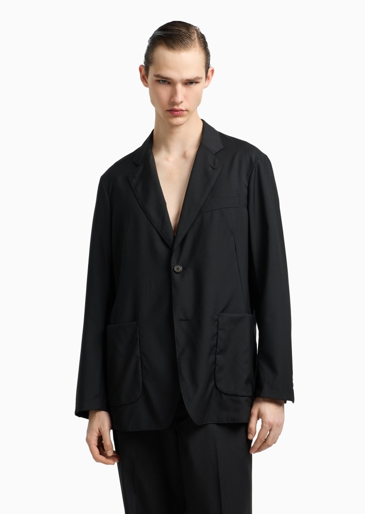 Emporio Armani 男士全绵羊毛长袖平驳领单排扣西装外套