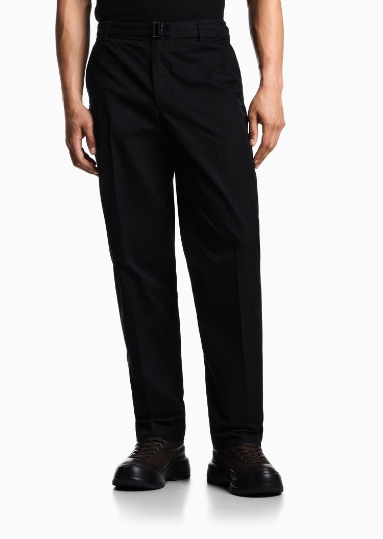 Emporio Armani 男士棉质合身长款直筒纯色休闲裤