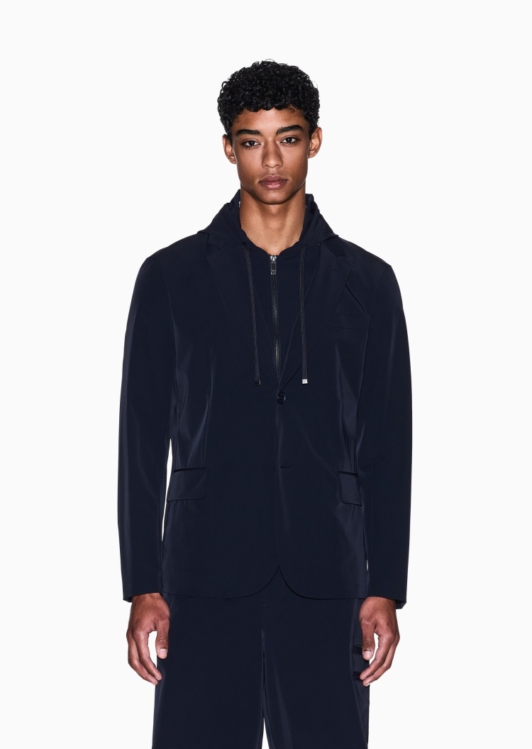 ARMANI EXCHANGE 男士弹力长袖平驳领假两件西装外套