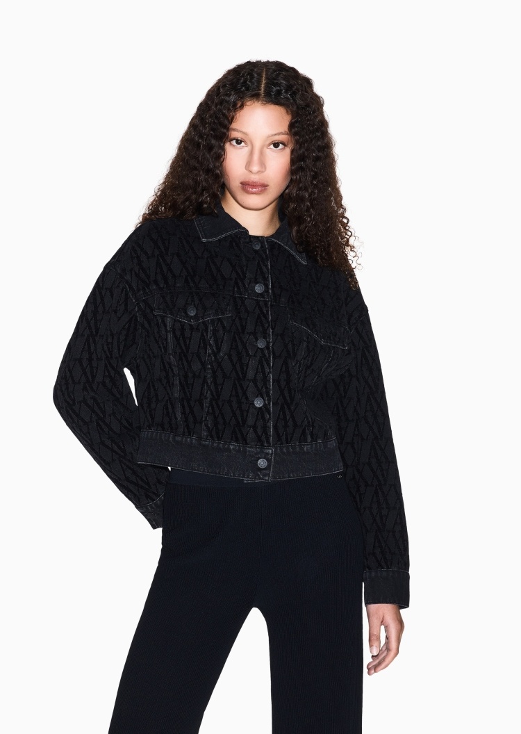 ARMANI EXCHANGE 女士短款衬衫领字母提花牛仔夹克