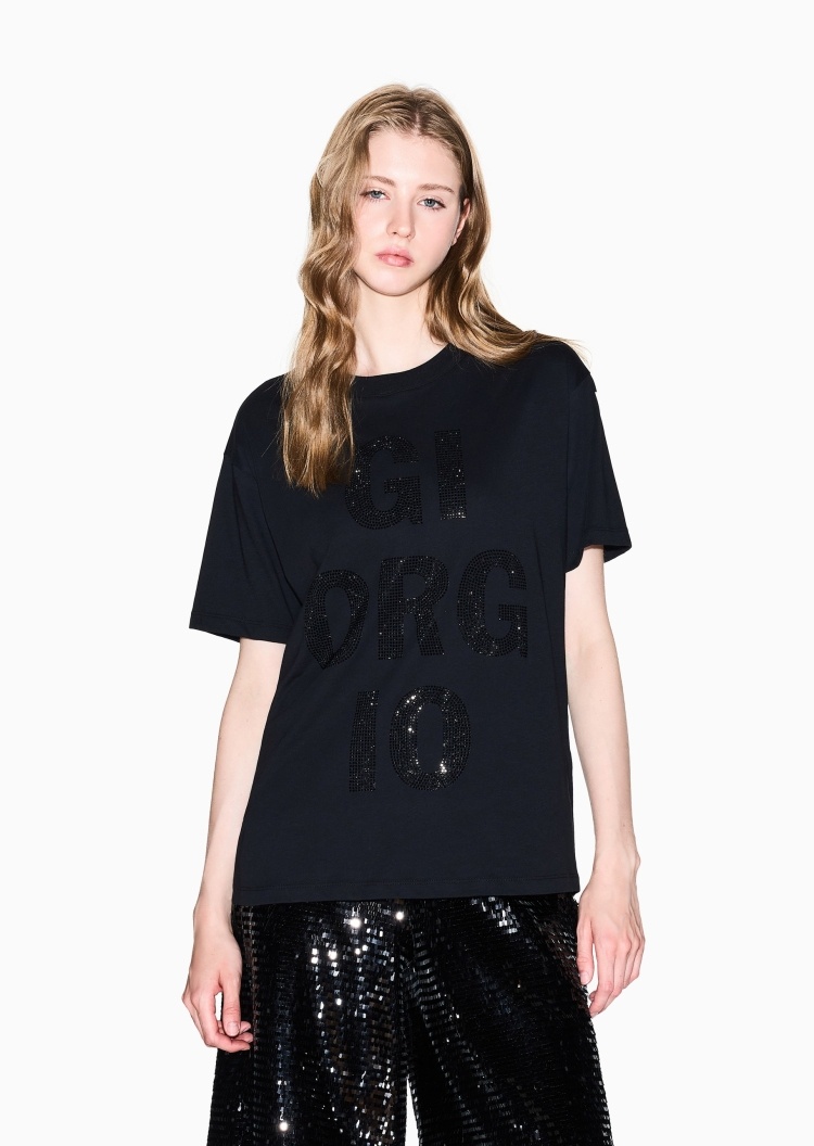 ARMANI EXCHANGE 女士全棉宽松短袖圆领水钻字母T恤衫