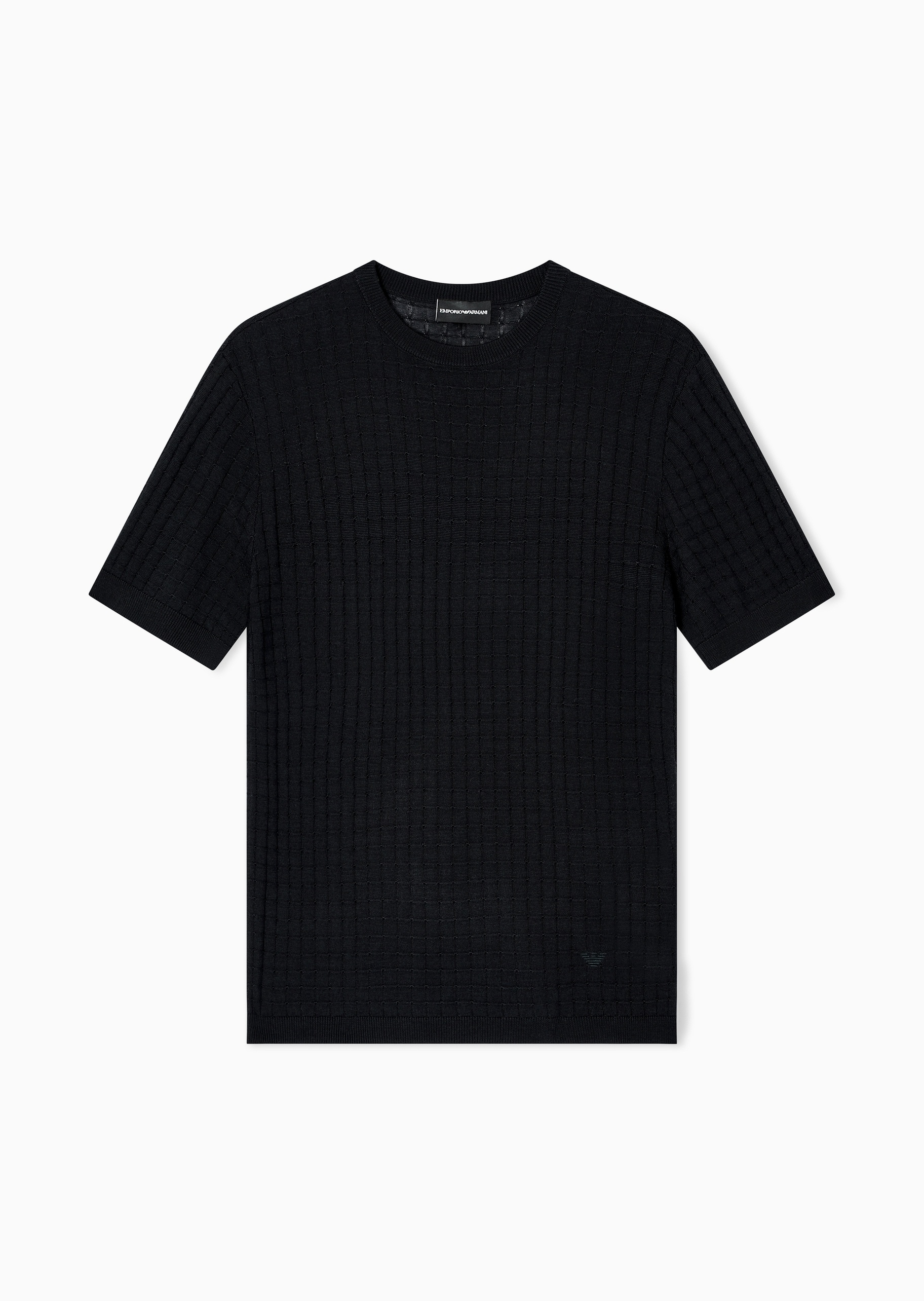 Emporio Armani 男士短袖圆领套头格纹提花针织衫