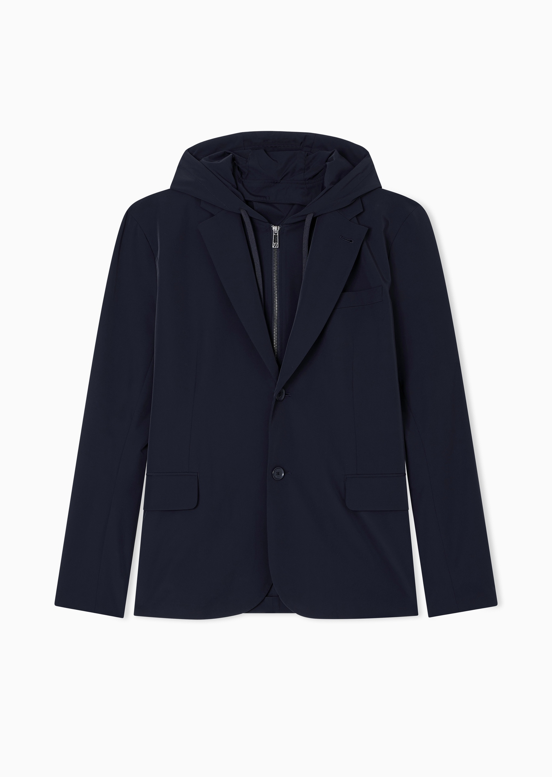 ARMANI EXCHANGE 男士弹力长袖平驳领假两件西装外套
