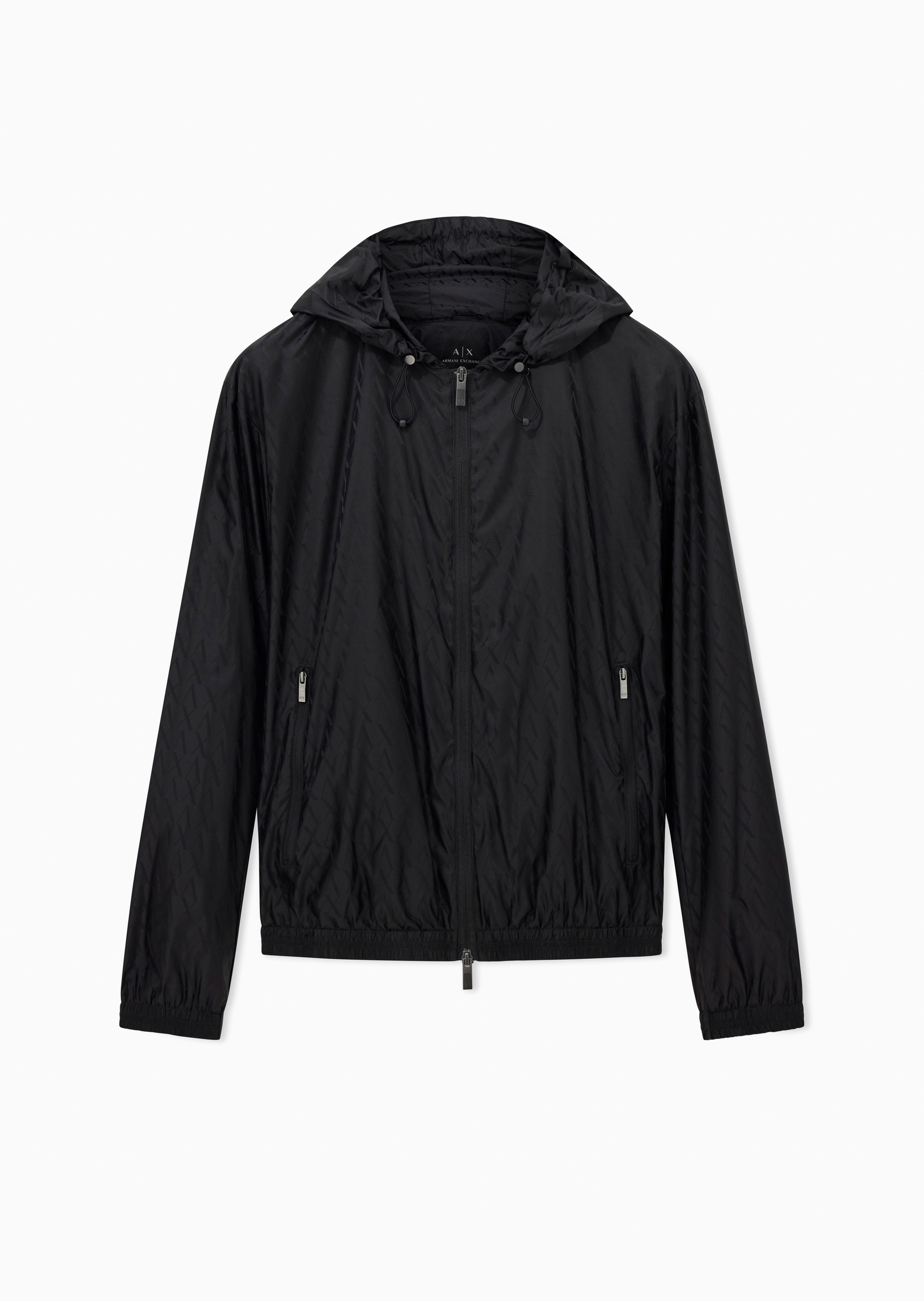 ARMANI EXCHANGE 男士长袖连帽拉链门襟满印字母夹克