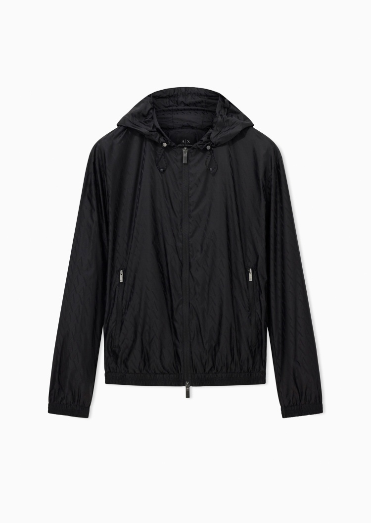 ARMANI EXCHANGE 男士长袖连帽拉链门襟满印字母夹克