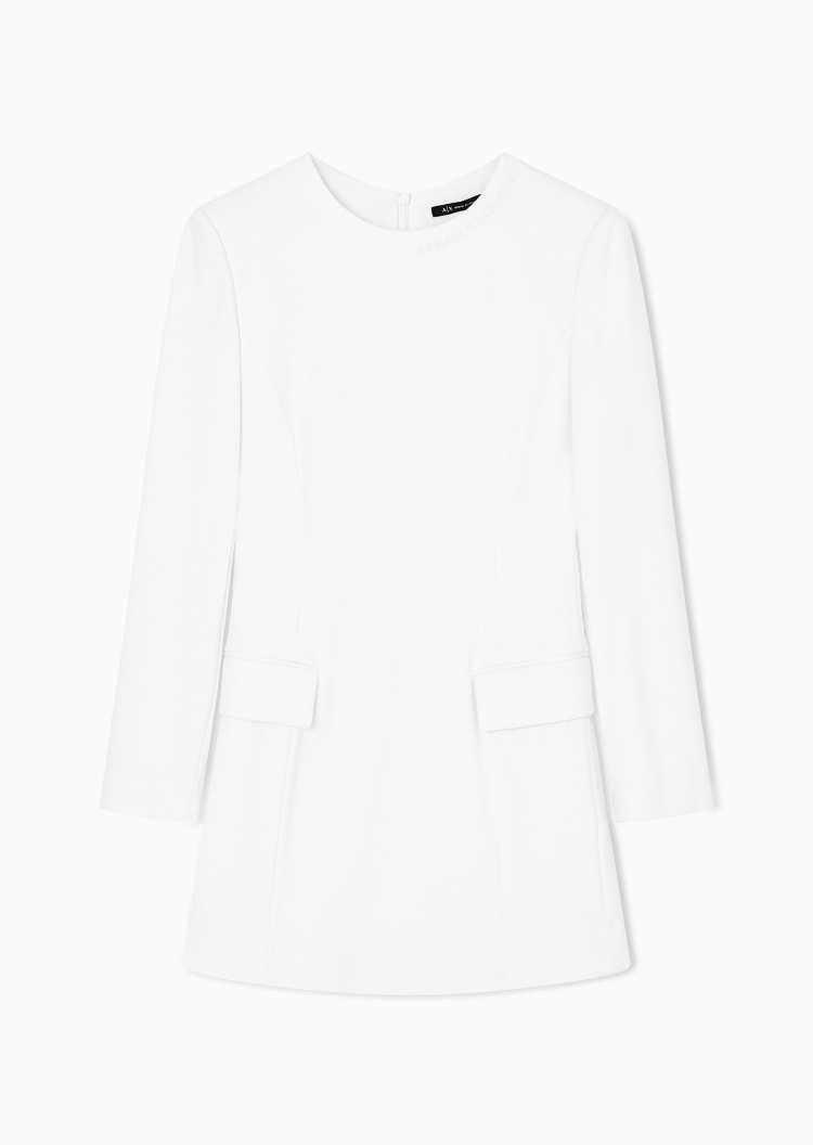 ARMANI EXCHANGE 女士微弹短款圆领通勤纯色连衣裙