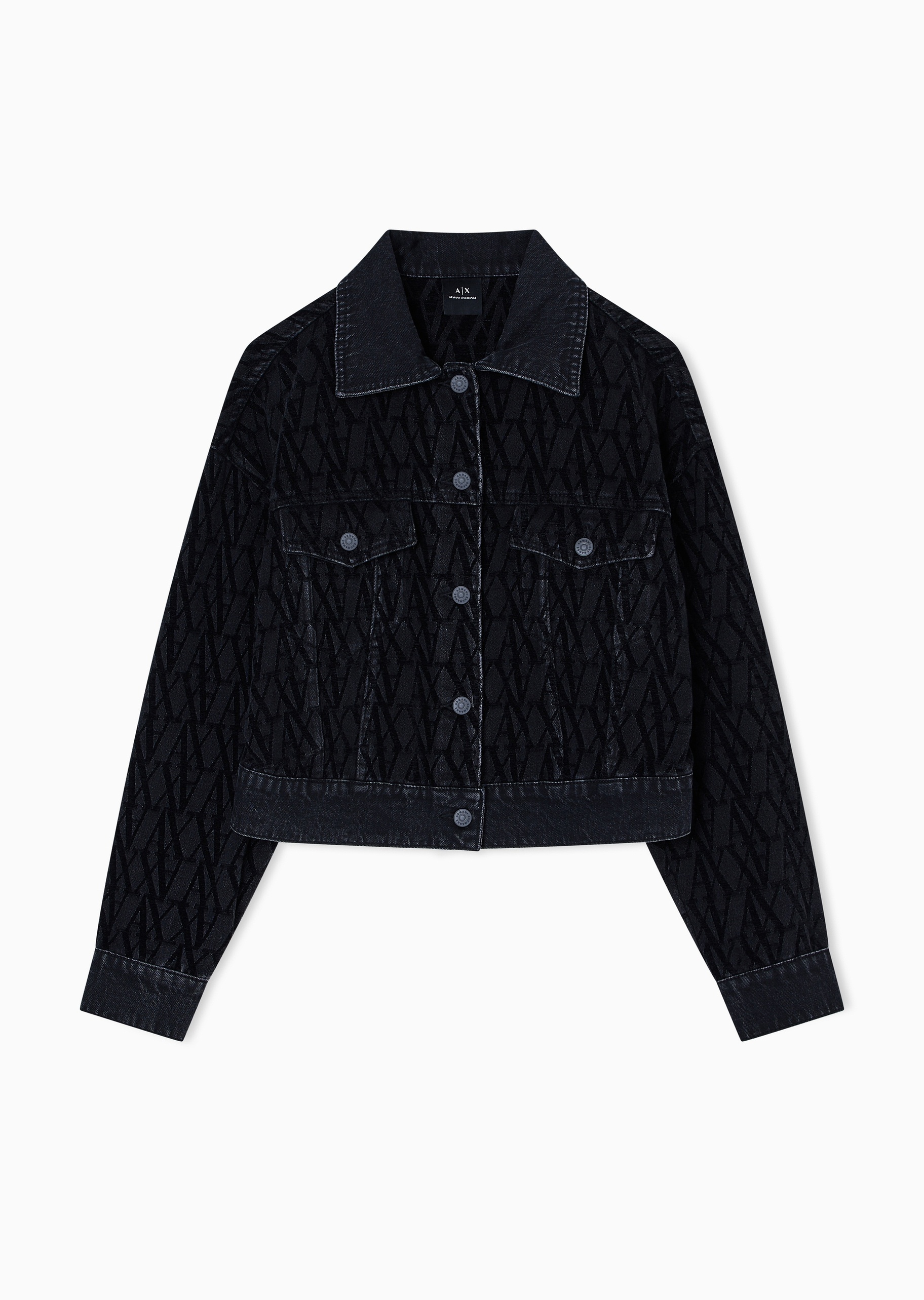 ARMANI EXCHANGE 女士短款衬衫领字母提花牛仔夹克