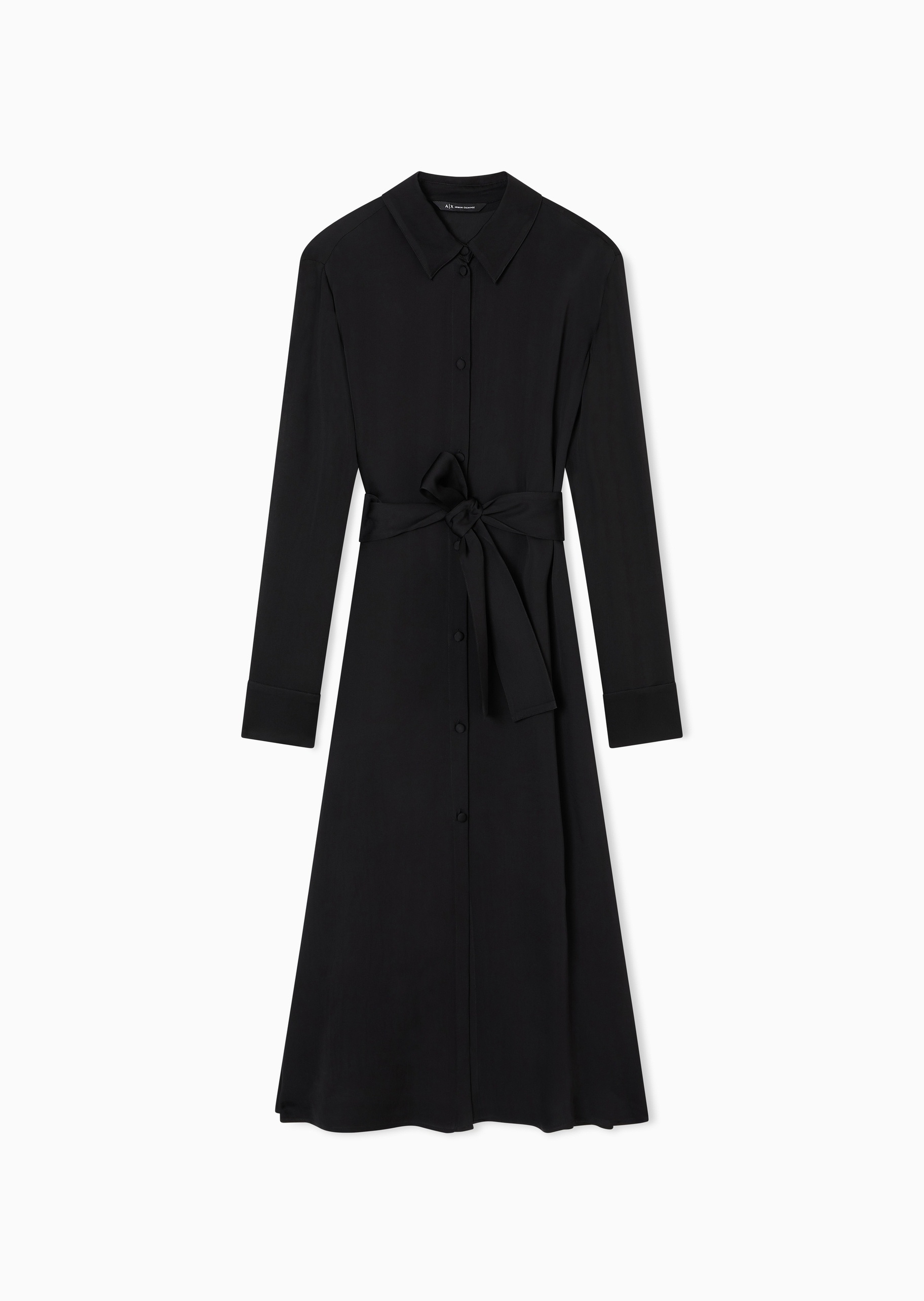 ARMANI EXCHANGE 女士人造棉长款衬衫领系带连衣裙