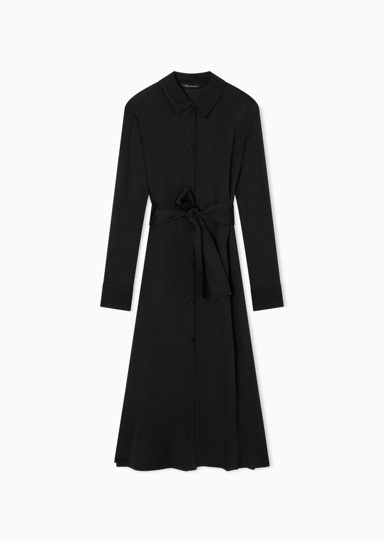 ARMANI EXCHANGE 女士人造棉长款衬衫领系带连衣裙