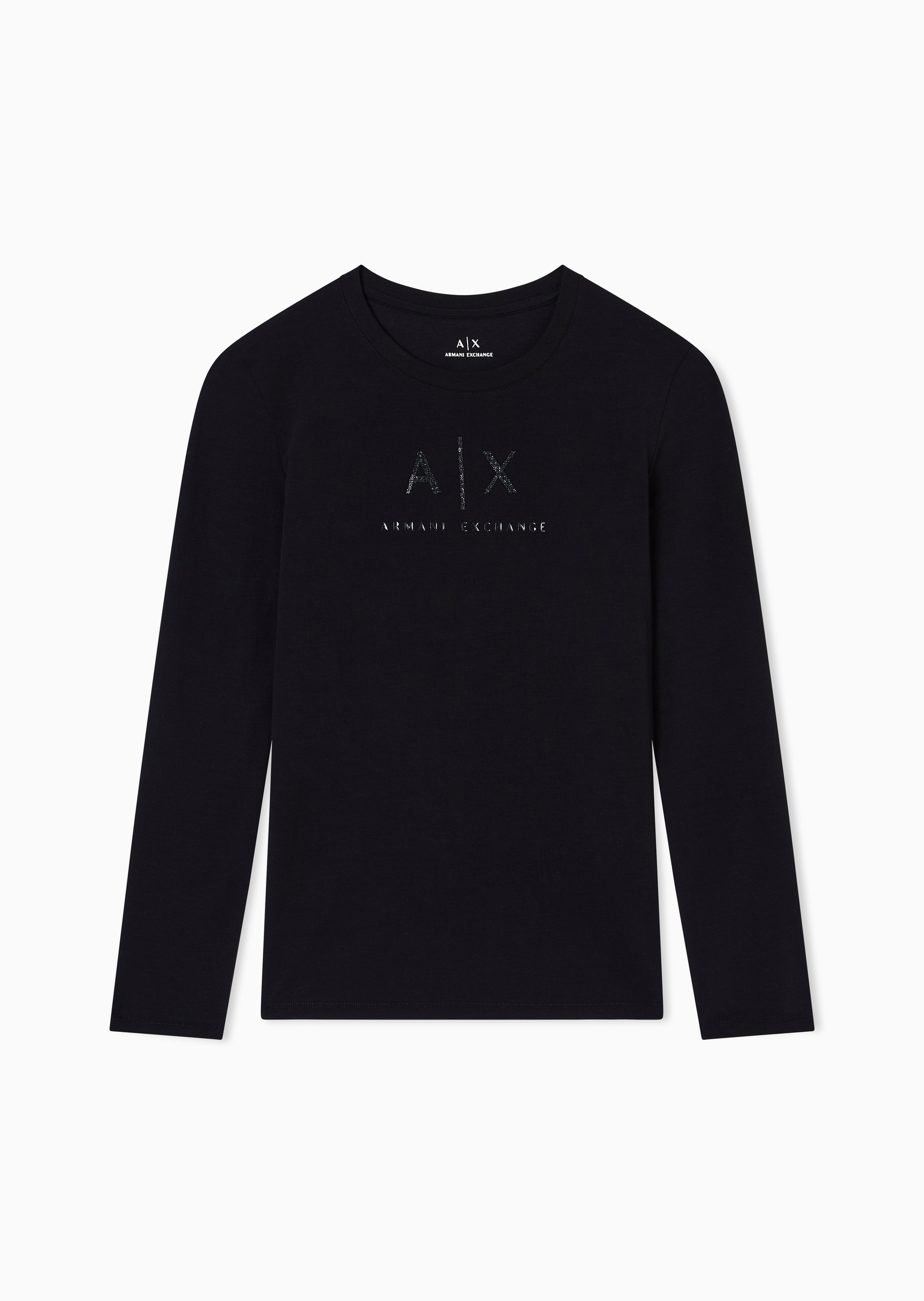 ARMANI EXCHANGE 女士棉质弹力修身长袖圆领正肩T恤衫