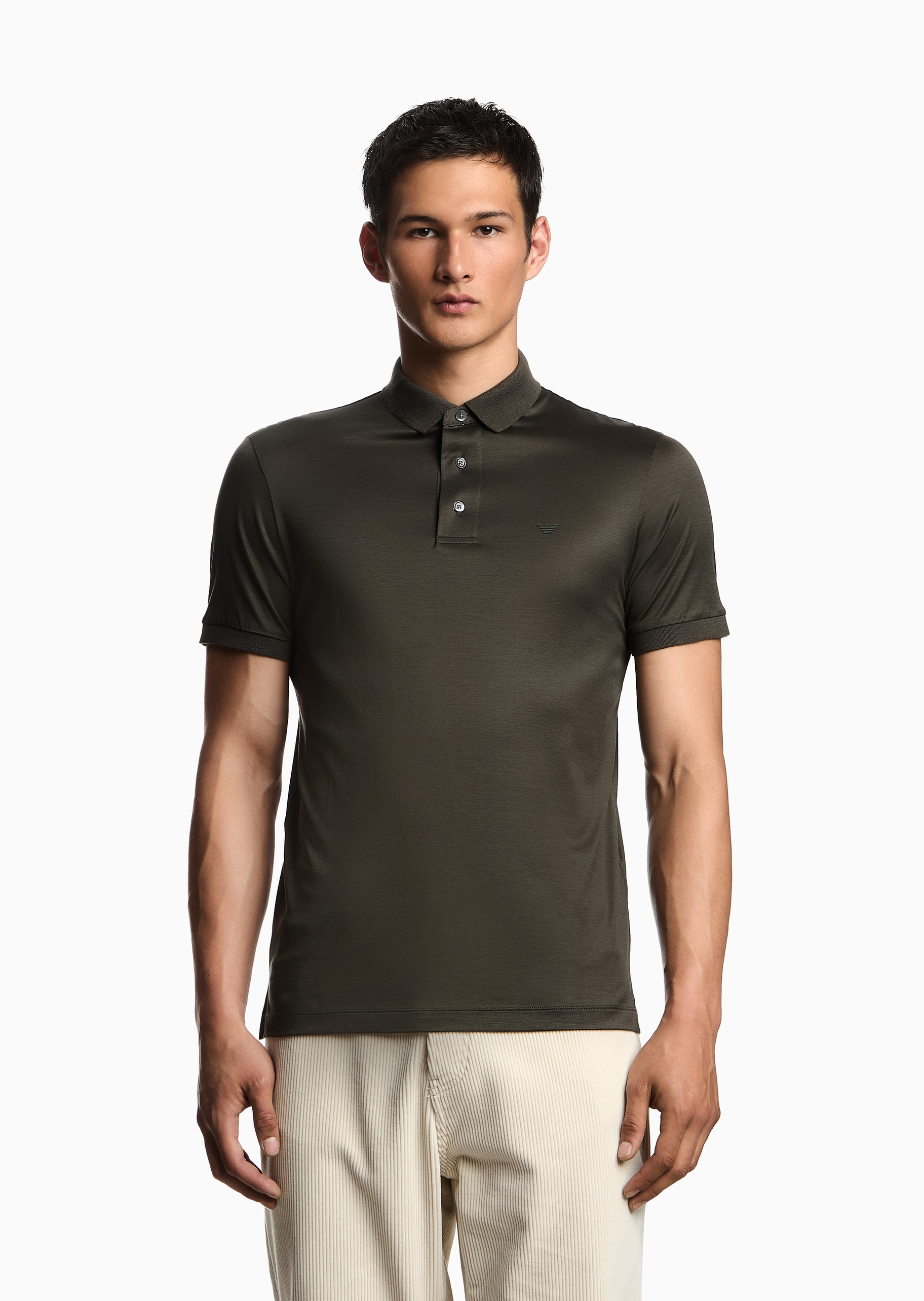 Emporio Armani 男士莱赛尔合身短袖翻领Polo衫