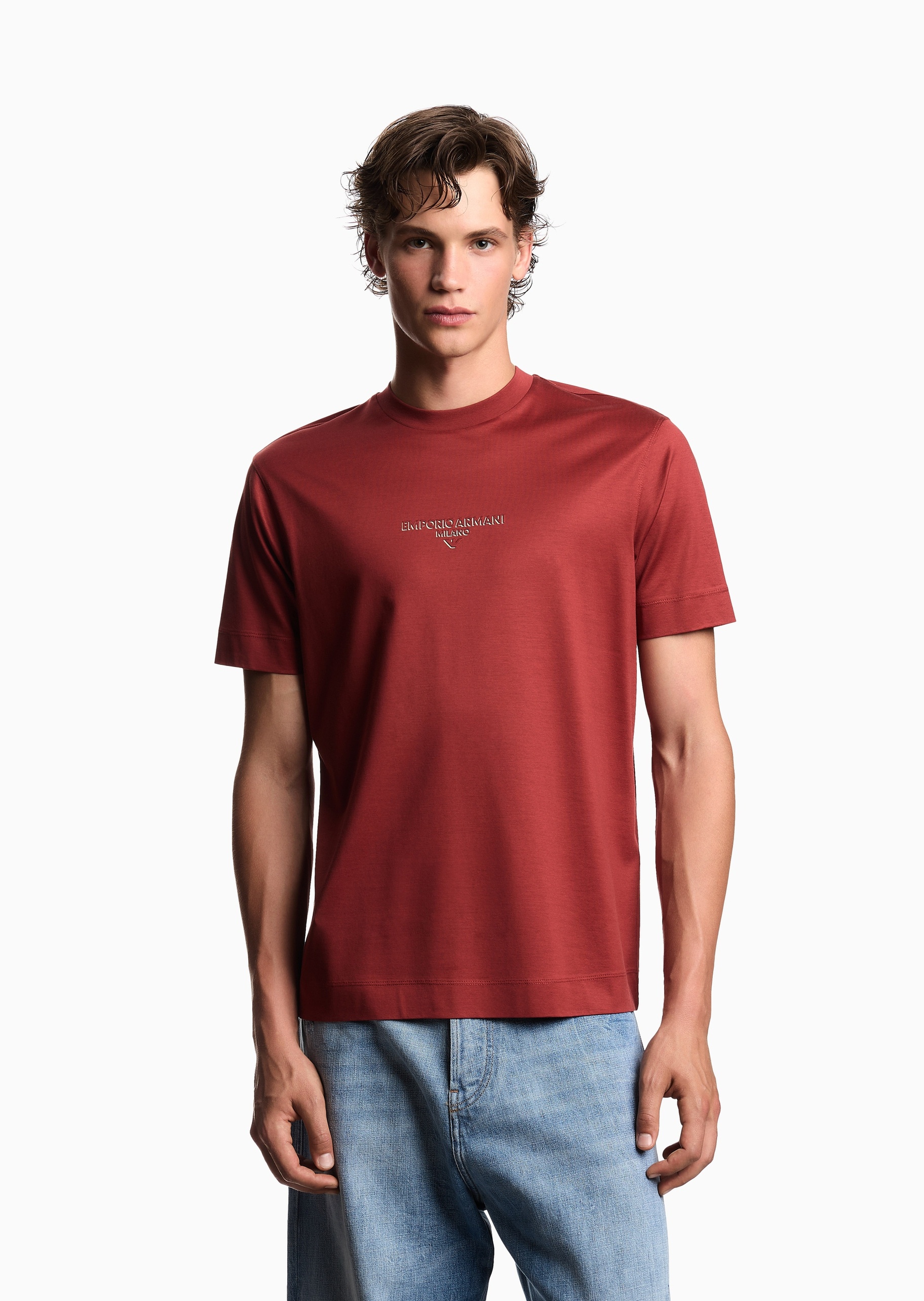 Emporio Armani 男士莱赛尔合身短袖圆领休闲T恤衫