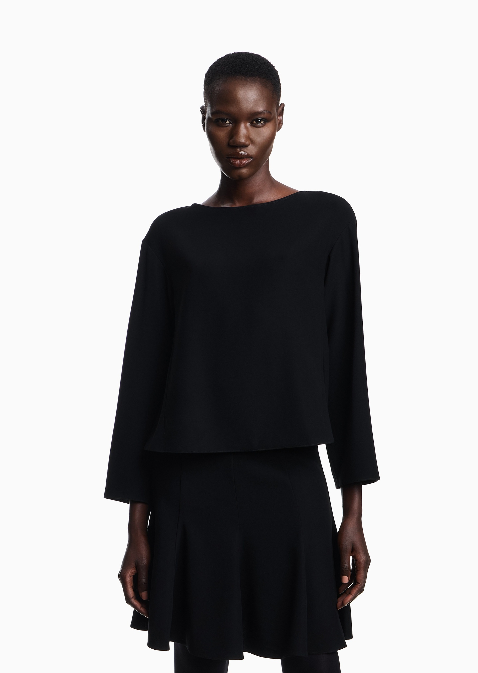 Emporio Armani 女士七分袖圆领套头收腰捏褶衬衫