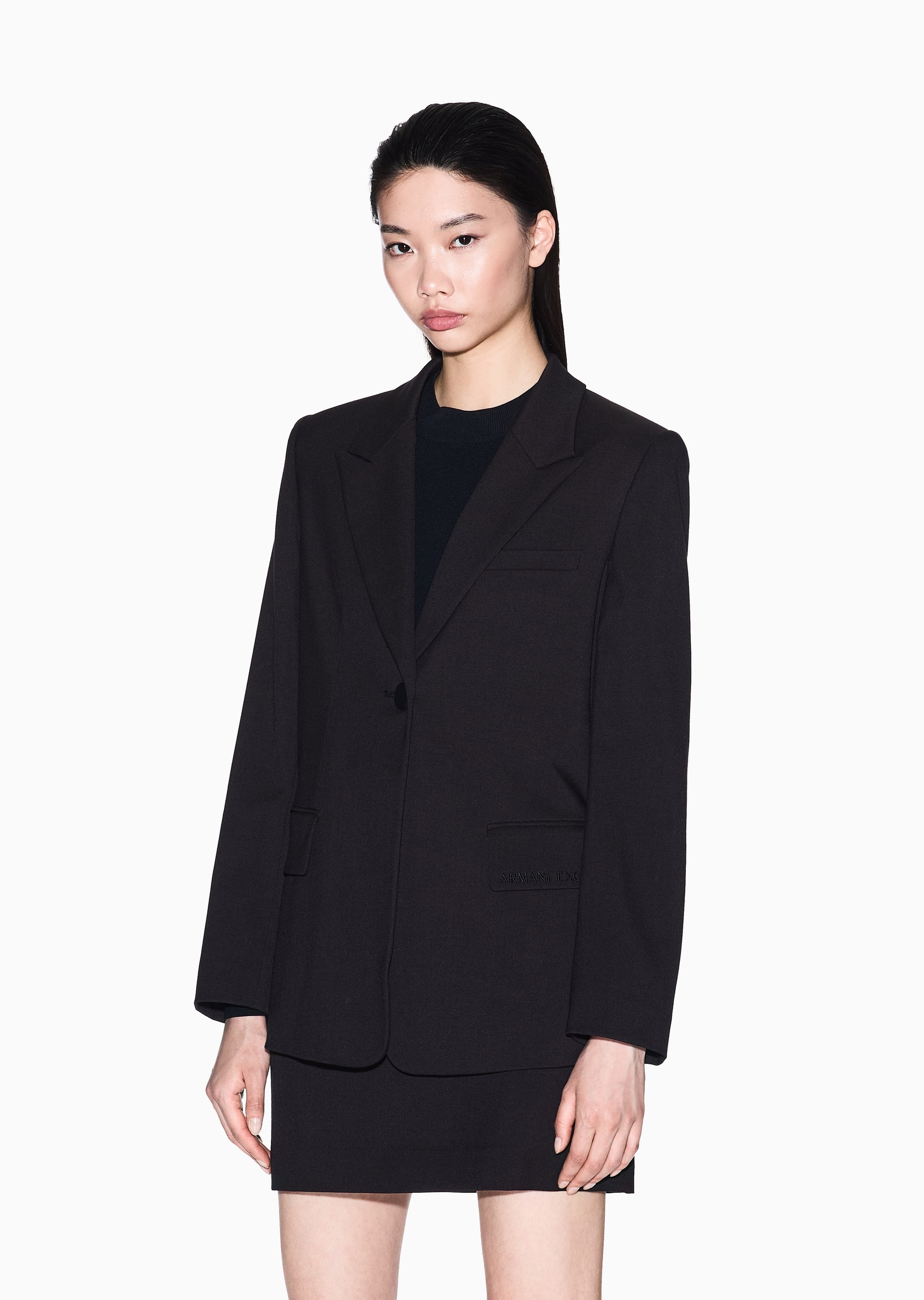 ARMANI EXCHANGE 女士微弹长袖戗驳领单粒扣西装外套