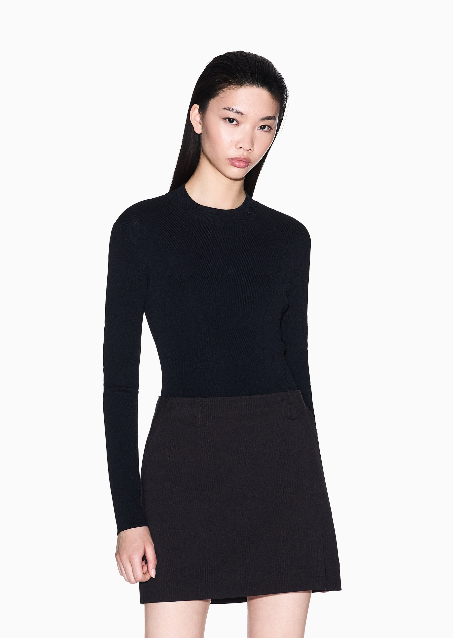 ARMANI EXCHANGE 女士微弹修身短款A字纯色半身裙
