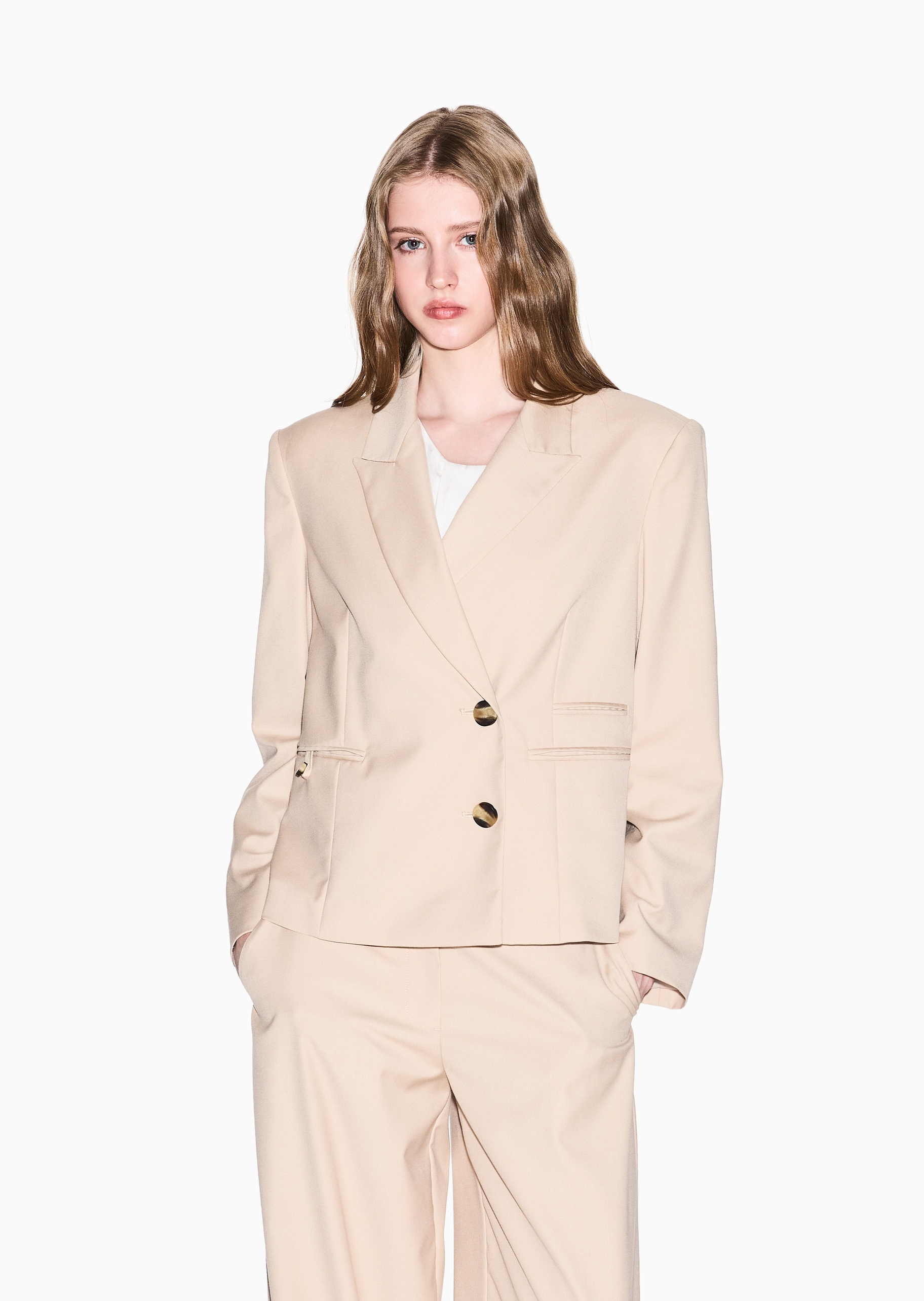 ARMANI EXCHANGE 女士长袖戗驳领单排扣纯色西装外套