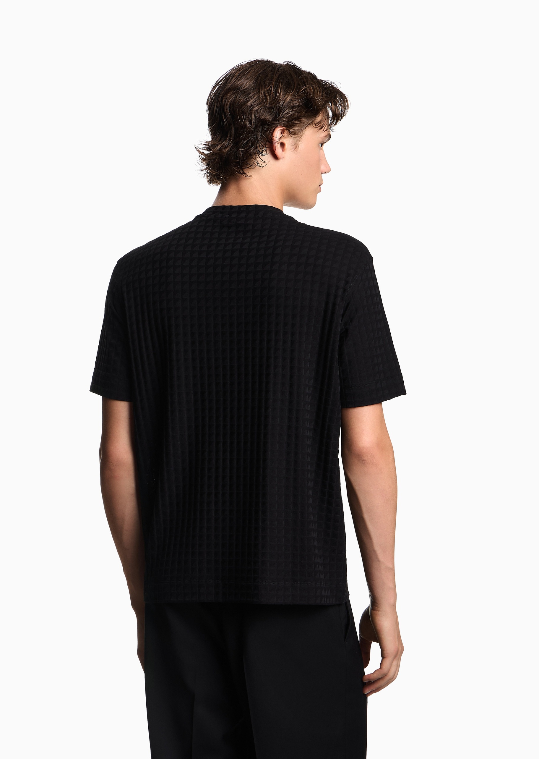 Emporio Armani 男士全棉宽松短袖圆领纯色提花T恤衫