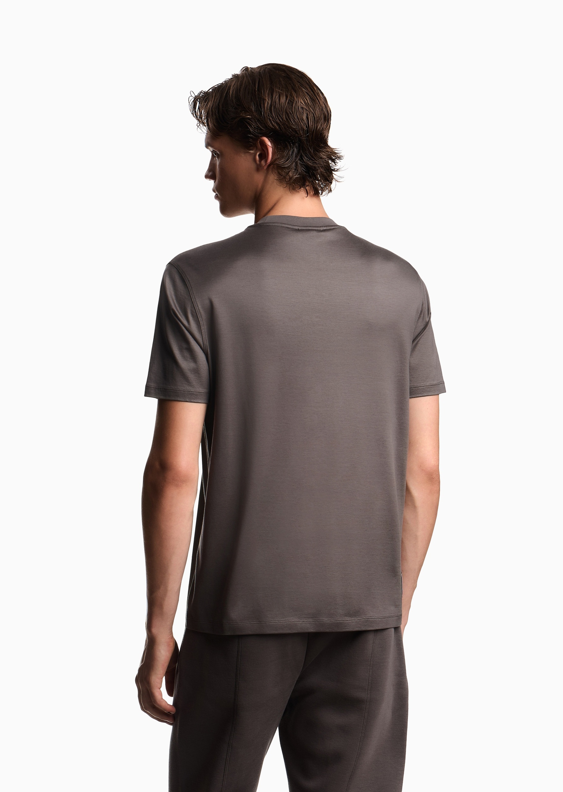 Emporio Armani 男士莱赛尔合身短袖圆领纯色T恤衫