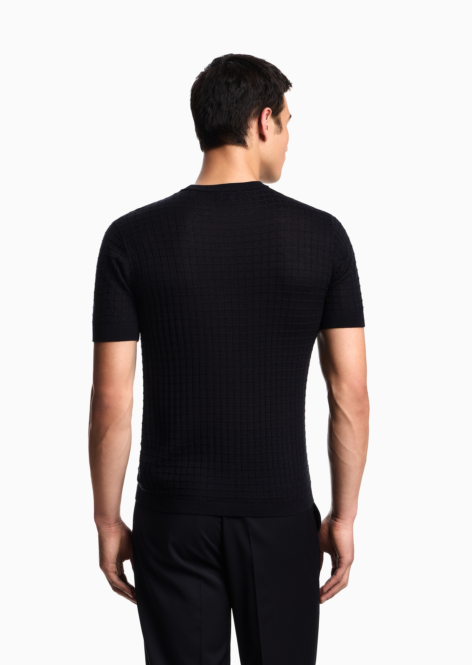 Emporio Armani 男士短袖圆领套头格纹提花针织衫