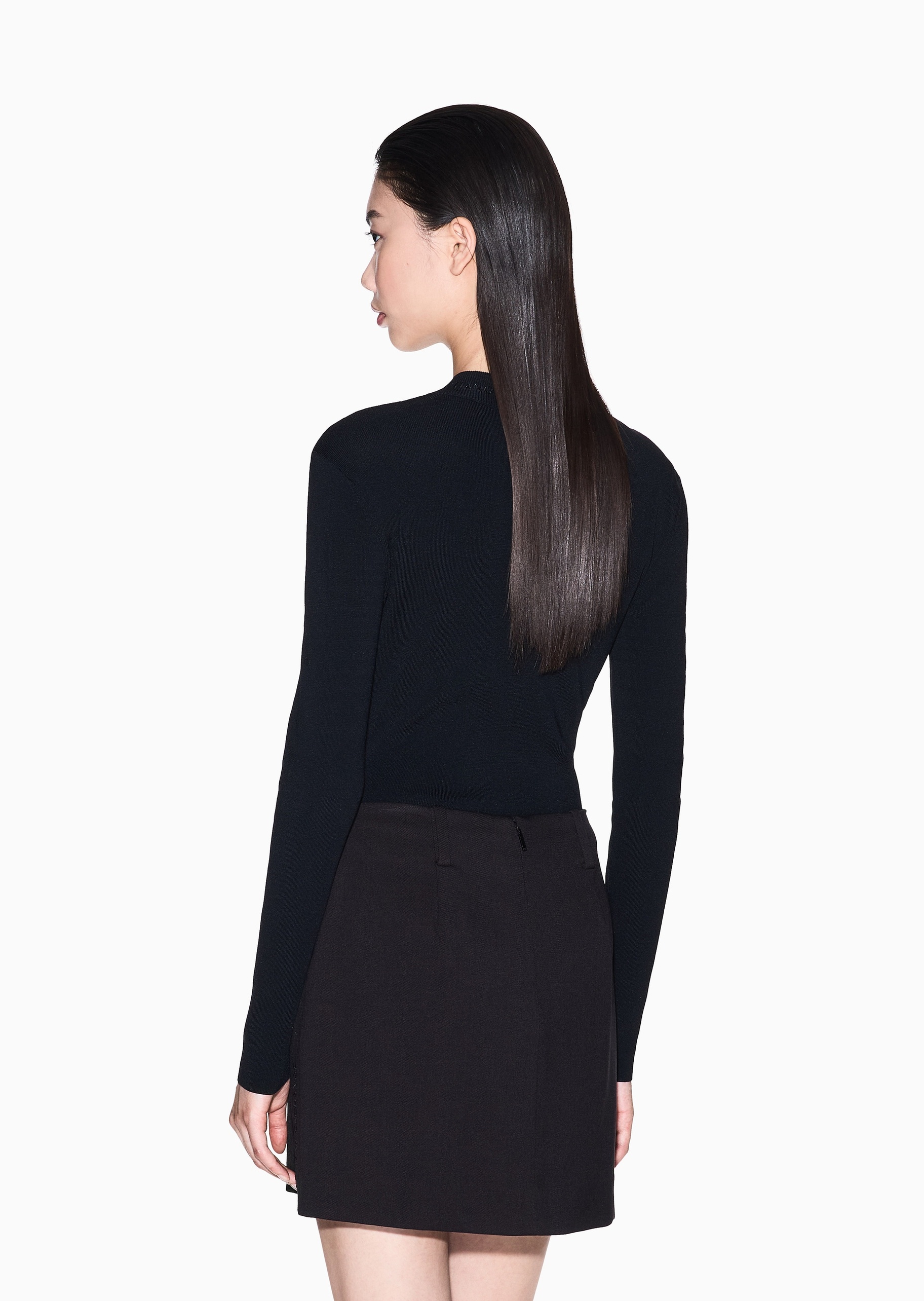 ARMANI EXCHANGE 女士微弹修身短款A字纯色半身裙