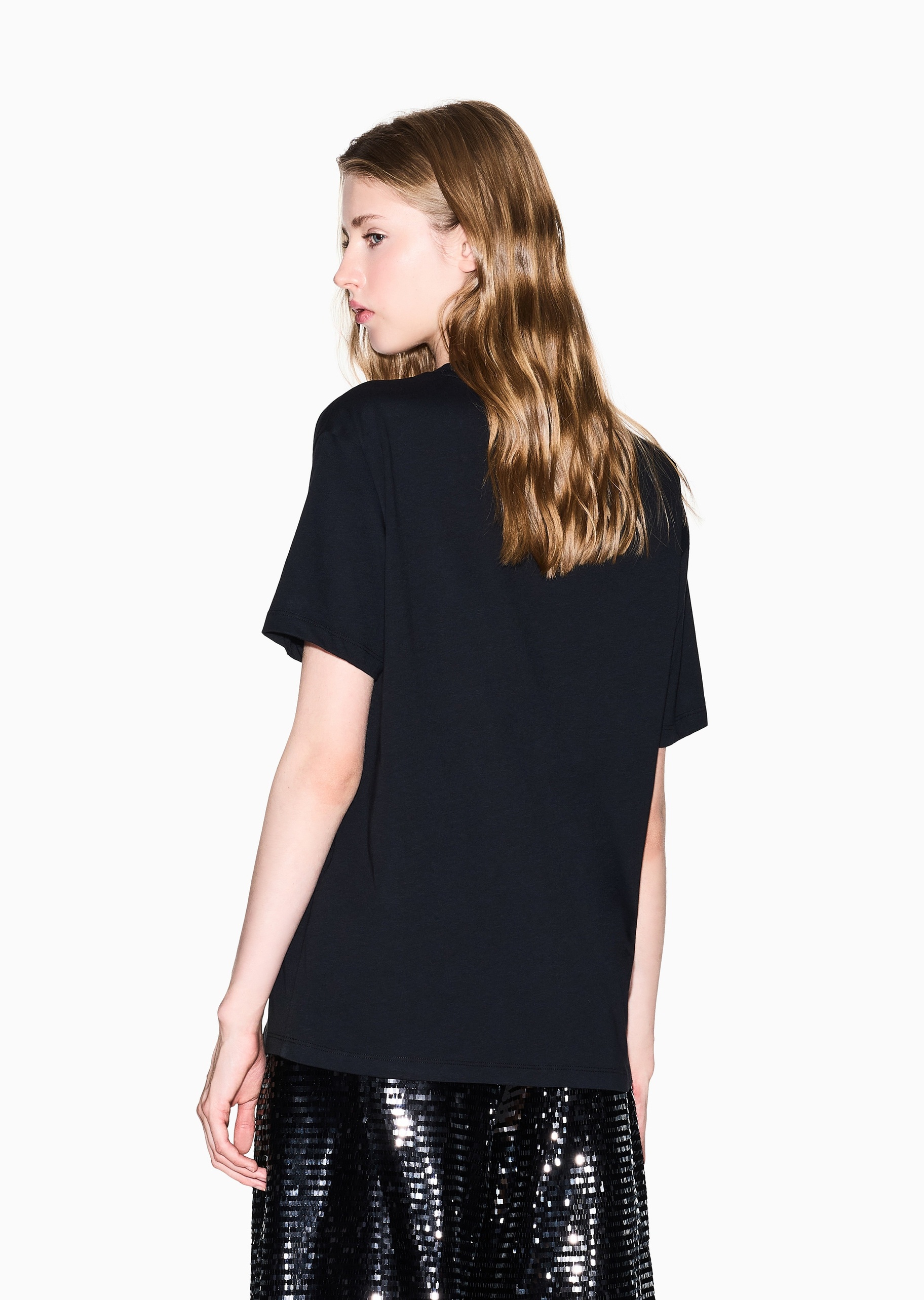 ARMANI EXCHANGE 女士全棉宽松短袖圆领水钻字母T恤衫