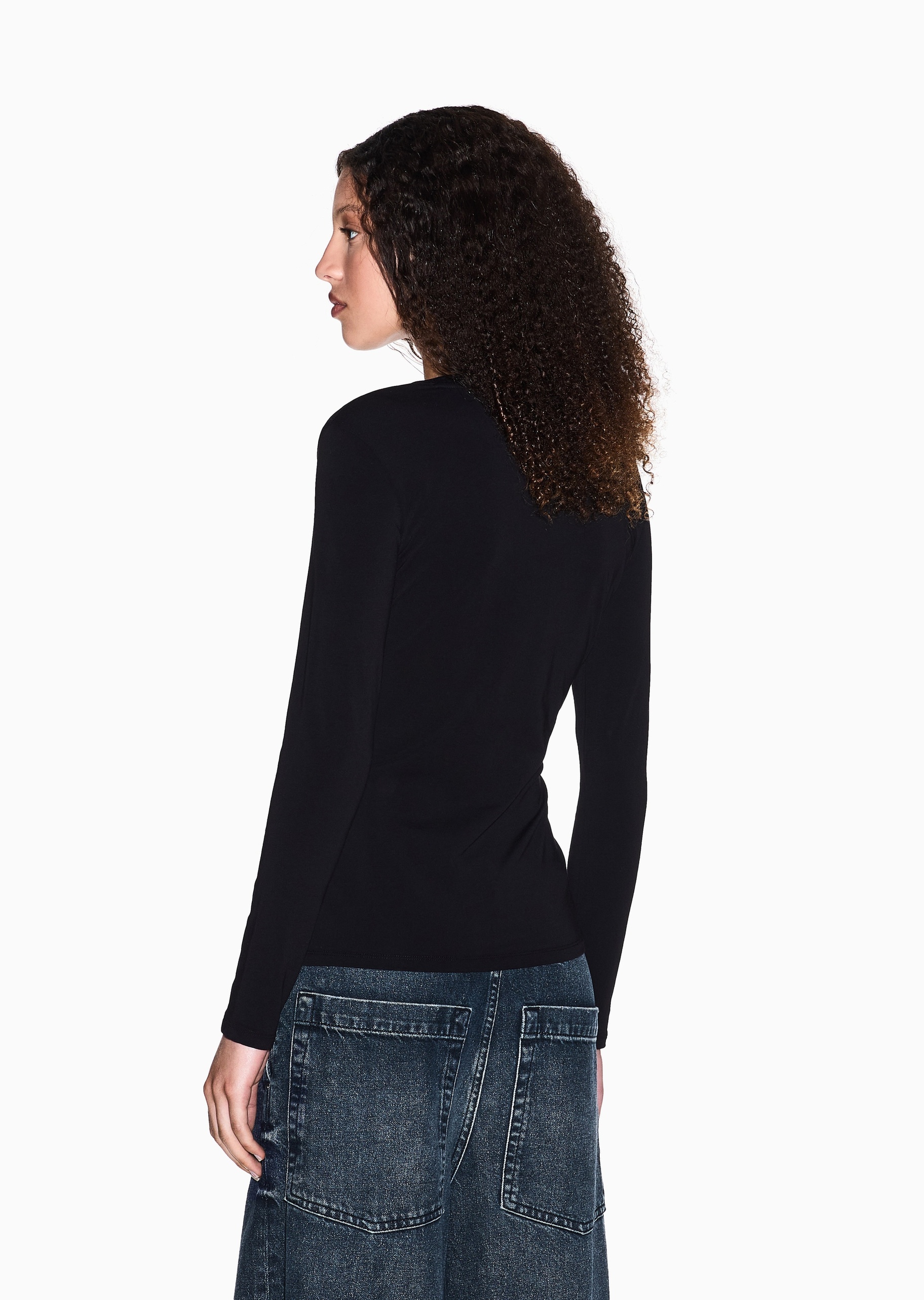 ARMANI EXCHANGE 女士棉质弹力修身长袖圆领正肩T恤衫