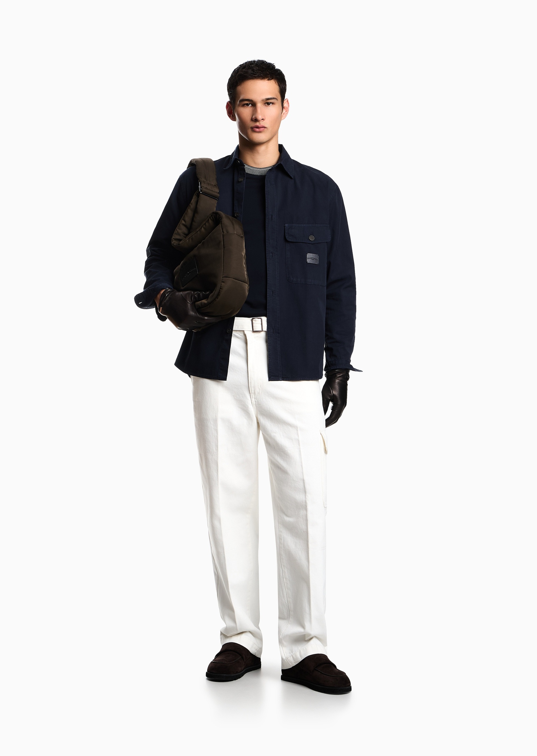Emporio Armani 男士珠地全棉合身短袖圆领刺绣T恤衫