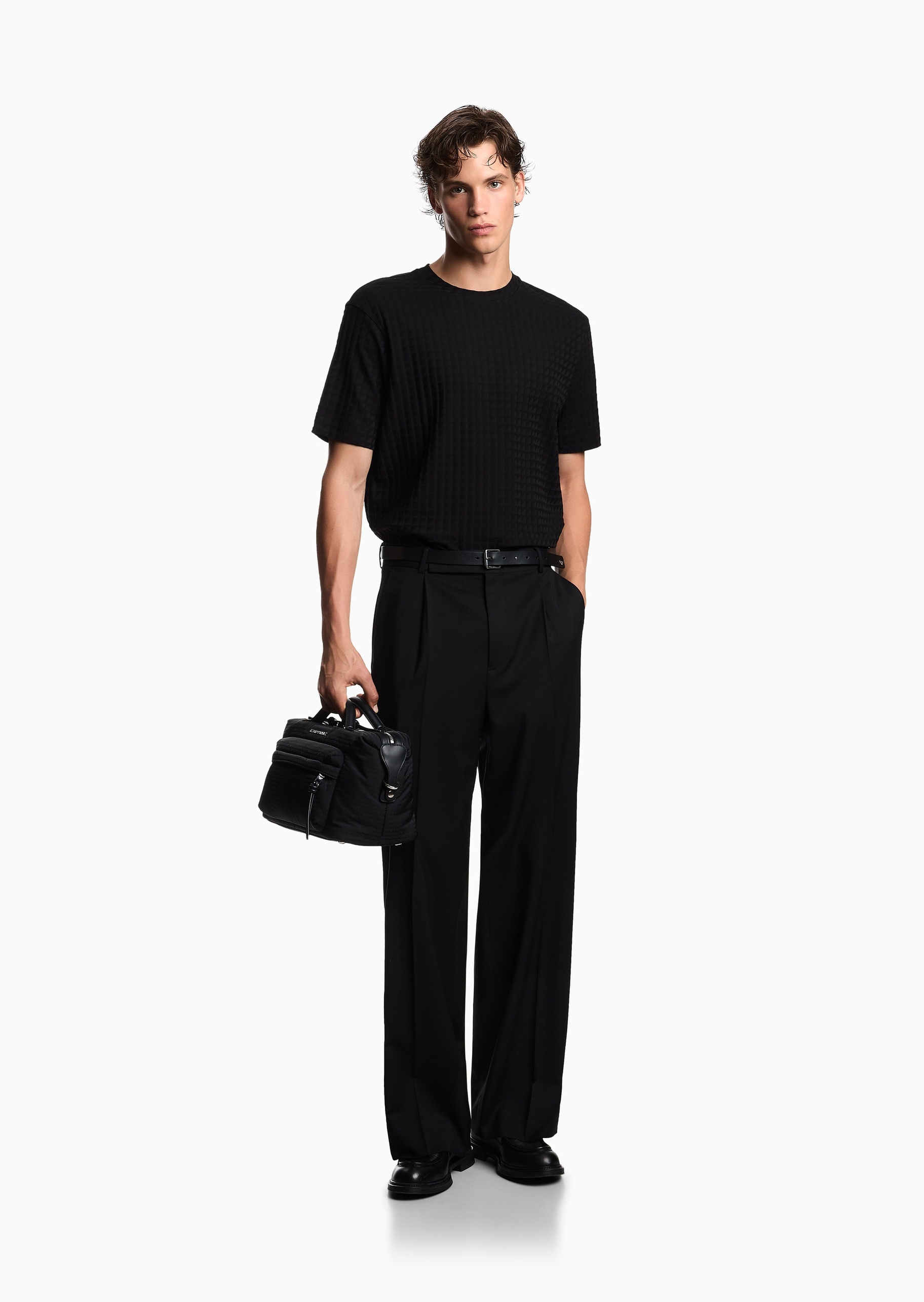 Emporio Armani 男士全棉宽松短袖圆领纯色提花T恤衫