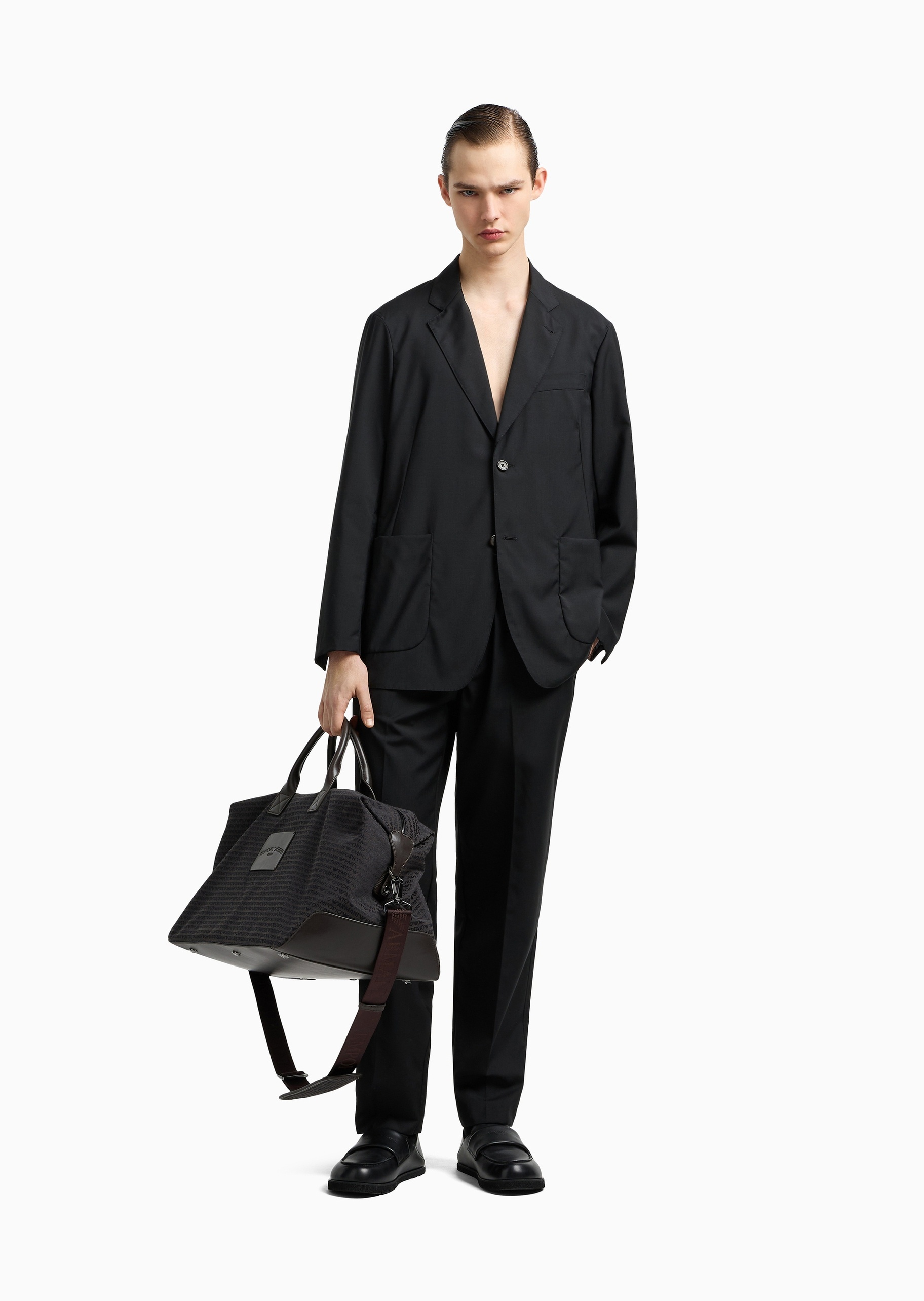 Emporio Armani 男士全绵羊毛长袖平驳领单排扣西装外套